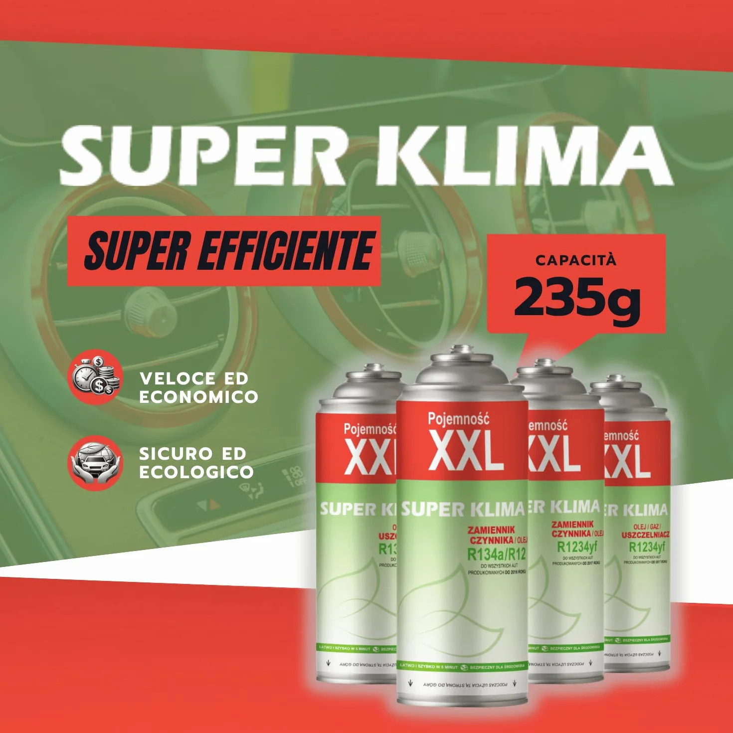 Ricarica Clima Auto R1234yf Gas Refrigerante Aria Condizionata Veicolo Bomboletta Kit Auto SUPER KLIMA