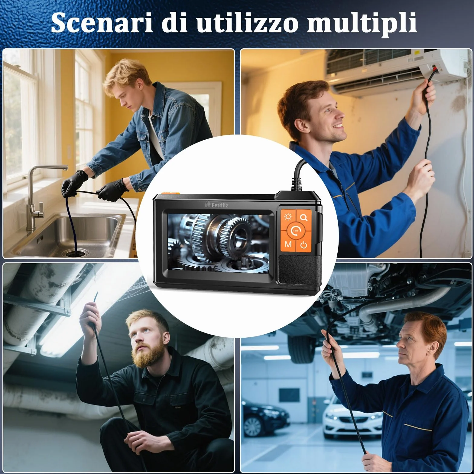 Endoscopio Industriale HD 1920P Telecamera Endoscopica IPS 4,3" IP67 Cavo Semirigido 10M