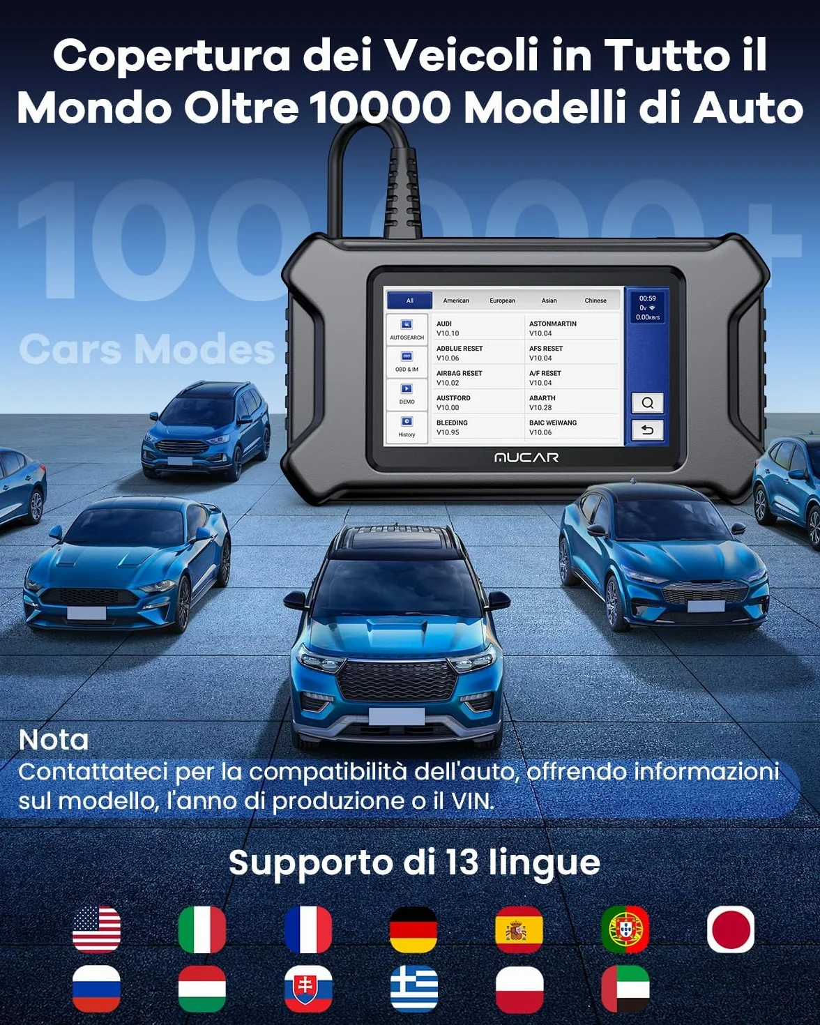 mucar CS5 OBD2 Professionale Diagnosi Auto 5 Sistemi Motore ABS SRS Trasmissione BCM WiFi