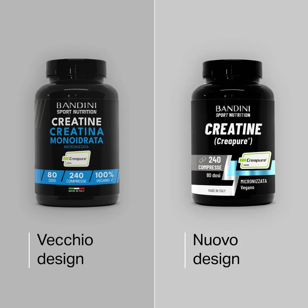 Bandini Creatina CREAPURE Monoidrata 240 Compresse - Integratore per Allenamento, Sport, Palestra - Micronizzata 100% Vegan - Creatine Monoidrato per ATP e Recupero