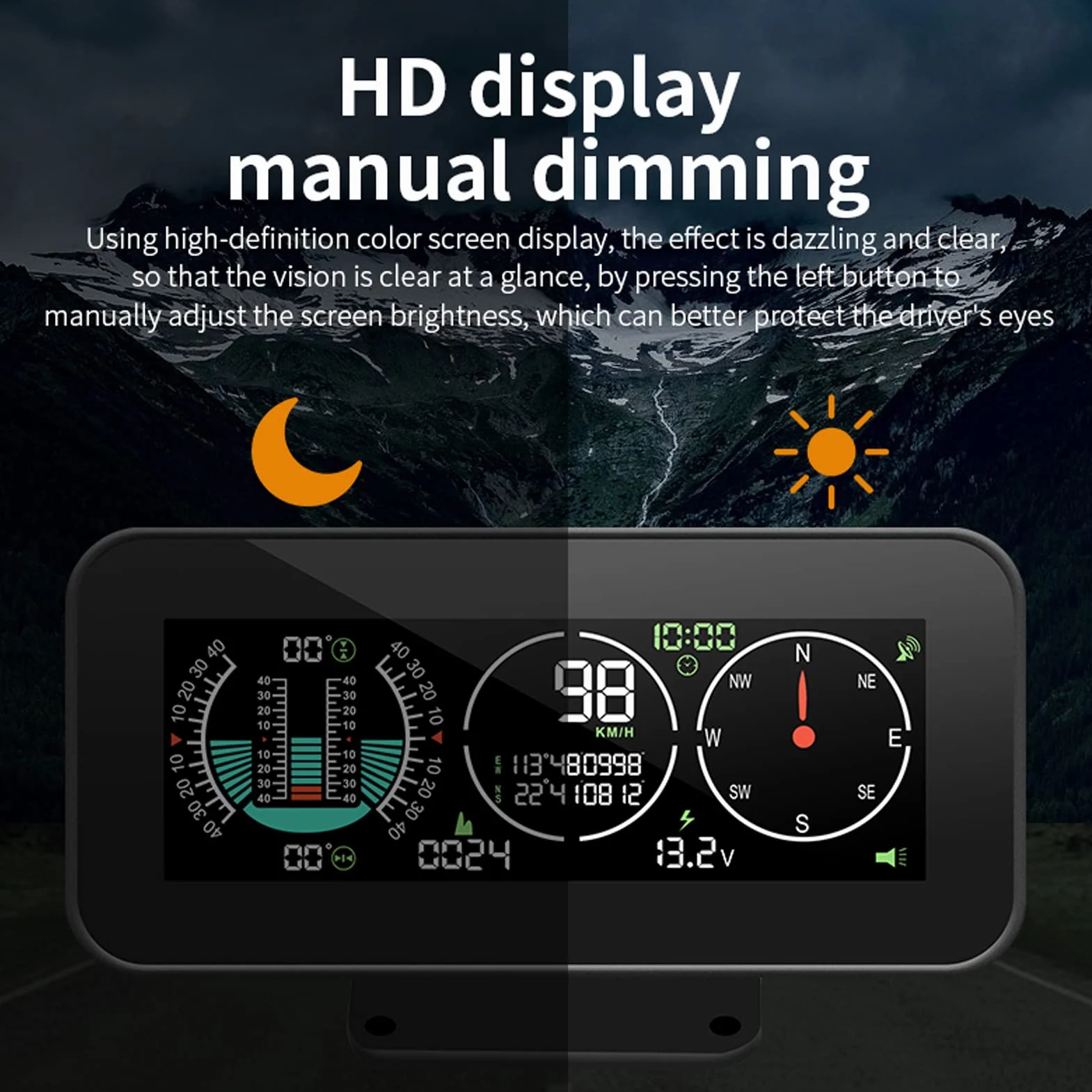 Display HUD Digitale Universale per Auto con GPS, Tachimetro, Bussola e Inclinometro LCD a Colori