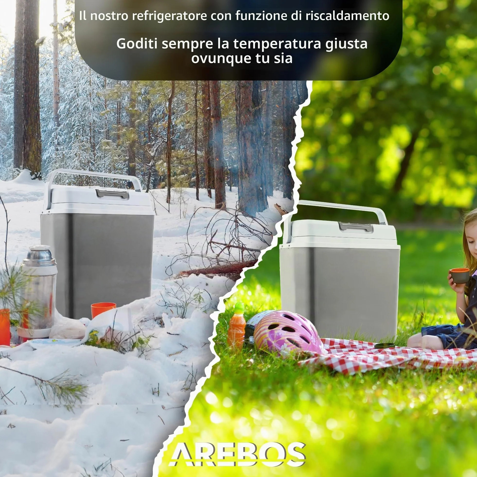 Arebos Frigorifero portatile | Frigoriferi per auto | 20 litri | per raffreddare e mantenere caldo | con modalità ECO | 12/230 V per auto e presa di corrente | Frigoriferi Portatile Elettrico