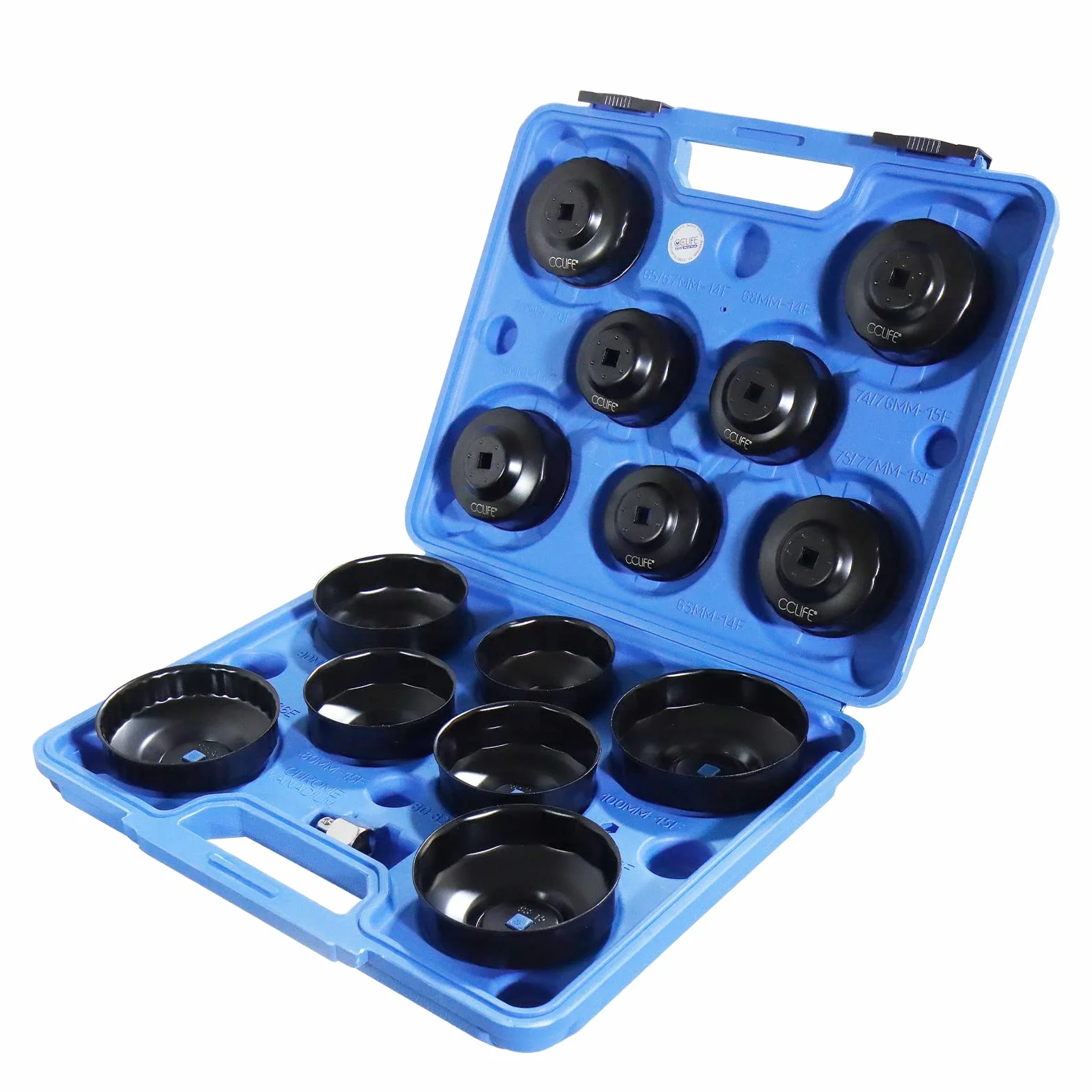 CCLIFE 15 pezzi filtro olio tazza universale 65-100mm Ferro chiavi per filtro olio set in valigetta