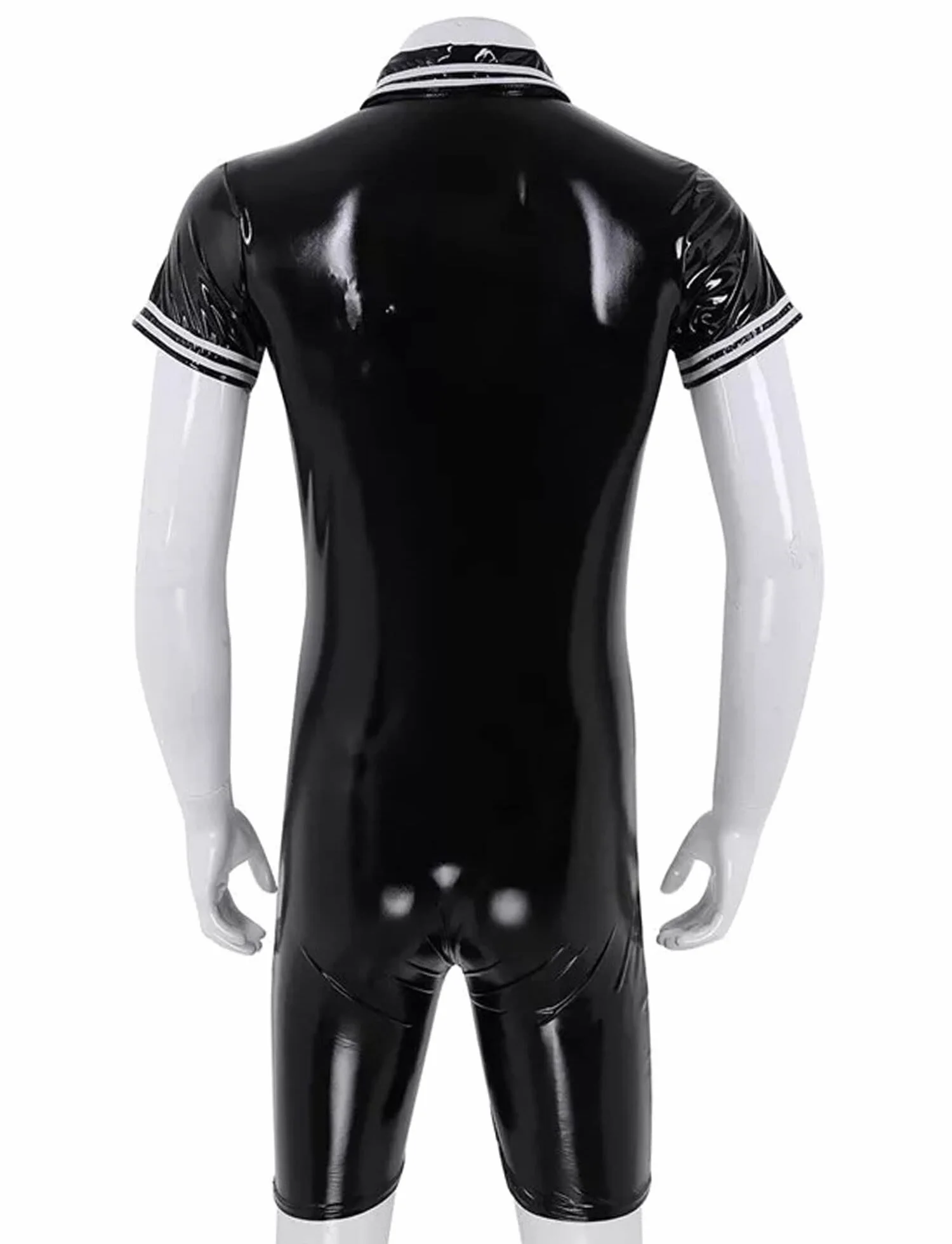 AIEOE Tuta da uomo in pelle laccata PVC chiusura lampo lunga slim fit