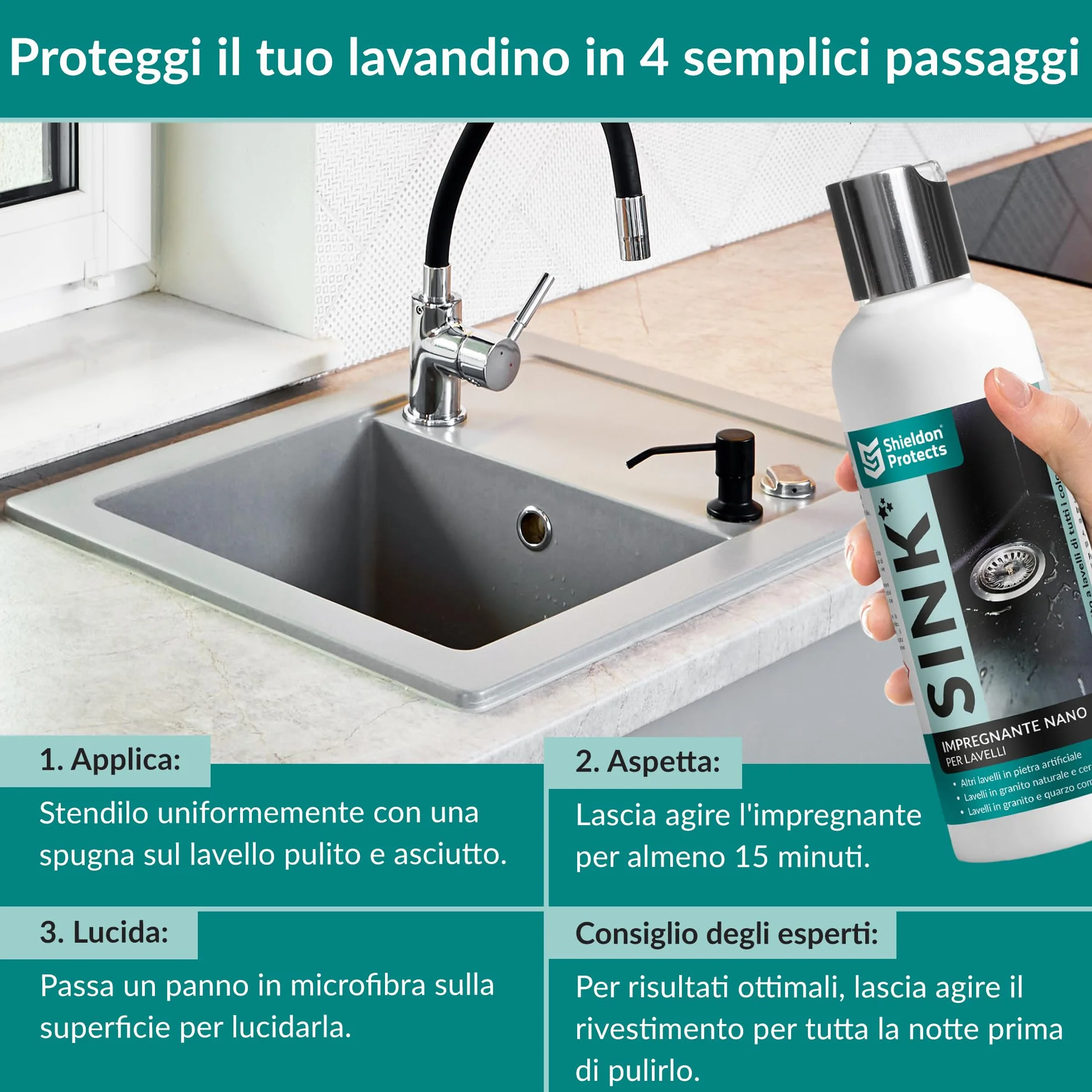 Shieldon Protects SINK Impregnante nano per lavelli in granito e composito 200 ml