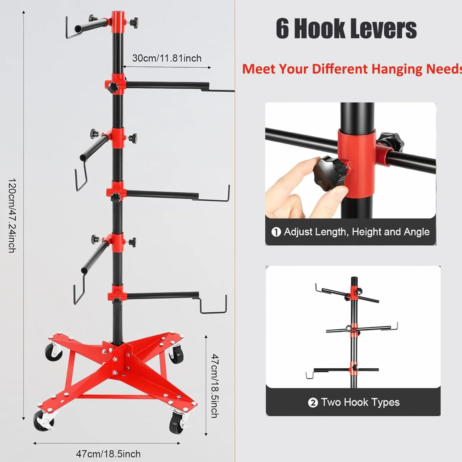 Pannello Albero Vernice Stand con 6 Bracci, Supporto Rotante per Verniciatura con 360° Ruote, Cavalletto per Verniciatura per Parafanghi, Porte, Paraurti Altezza 120cm
