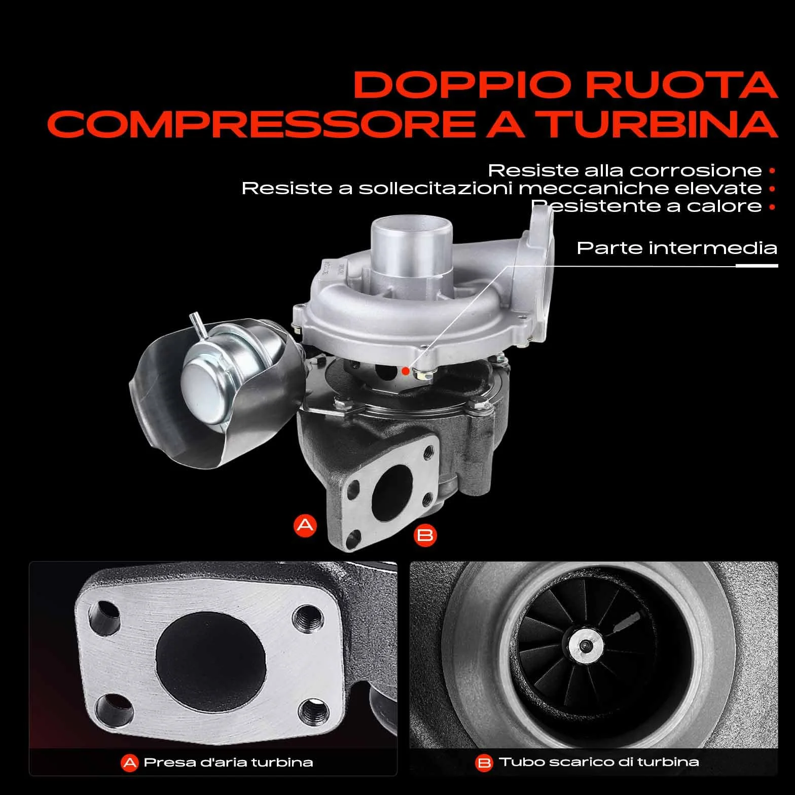 Frankberg Turbocompressore a gas di scarico Diesel Compatibile con Berlingo Multispace B9 1.6L C-Max DM2 1.6L C4 Grand Picasso I UA 1.6L M.i.n.i R56 1.6L C30 533 1.6L Replace# 9663199280