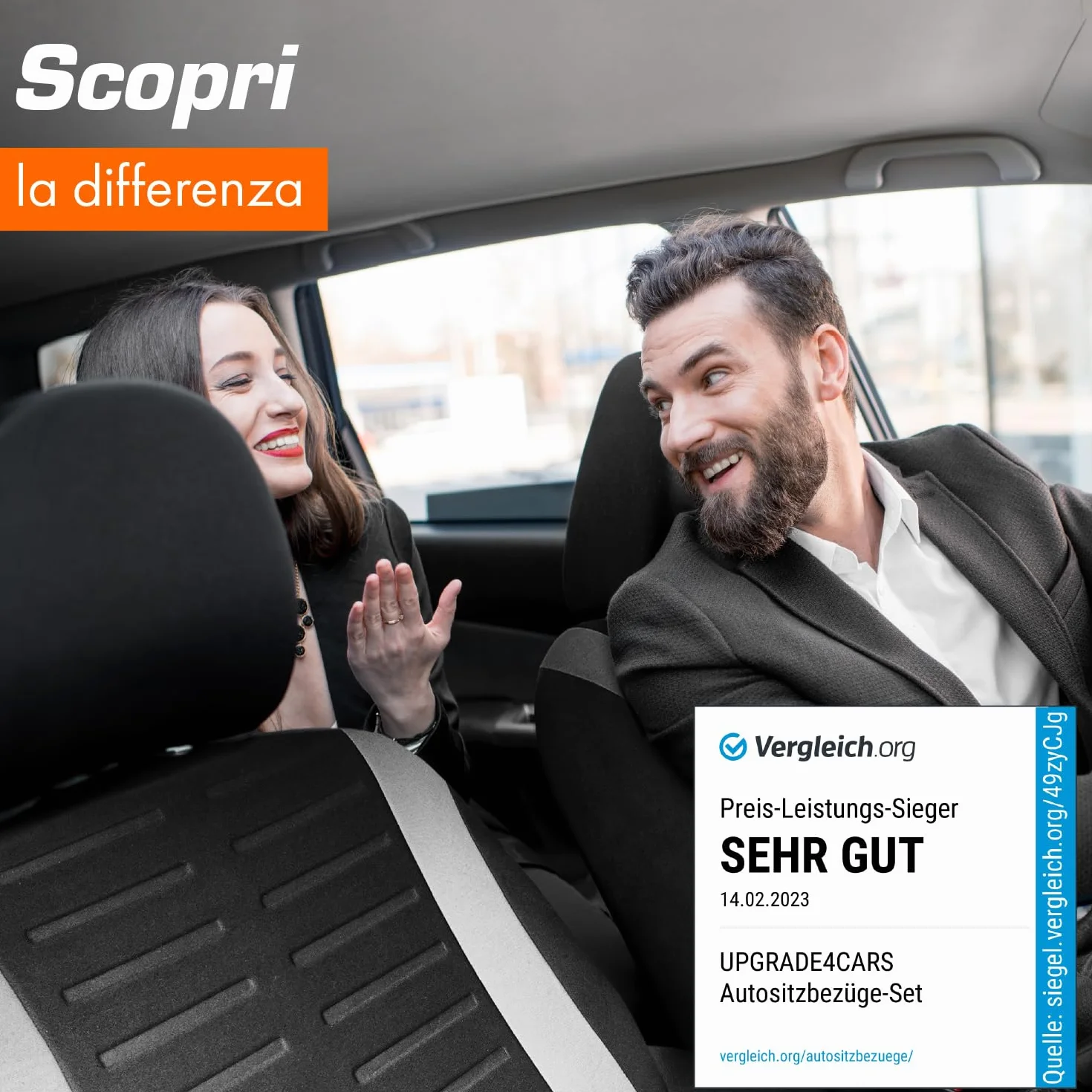 Upgrade4cars Coprisedili Auto Bianco Nero Anteriore Universali Set Copri-Sedile per Guidatore e Passeggero