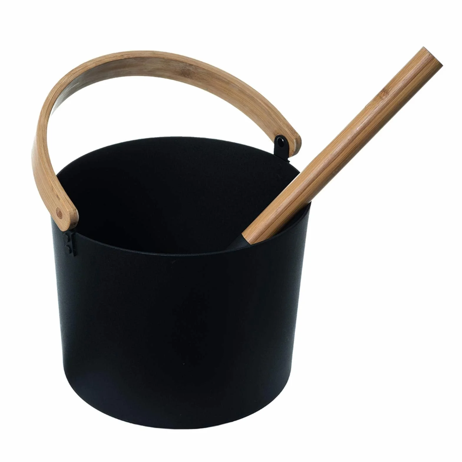 Sauna in Alluminio 7 l Nero con Manico Lungo e Cucchiaio in Legno
