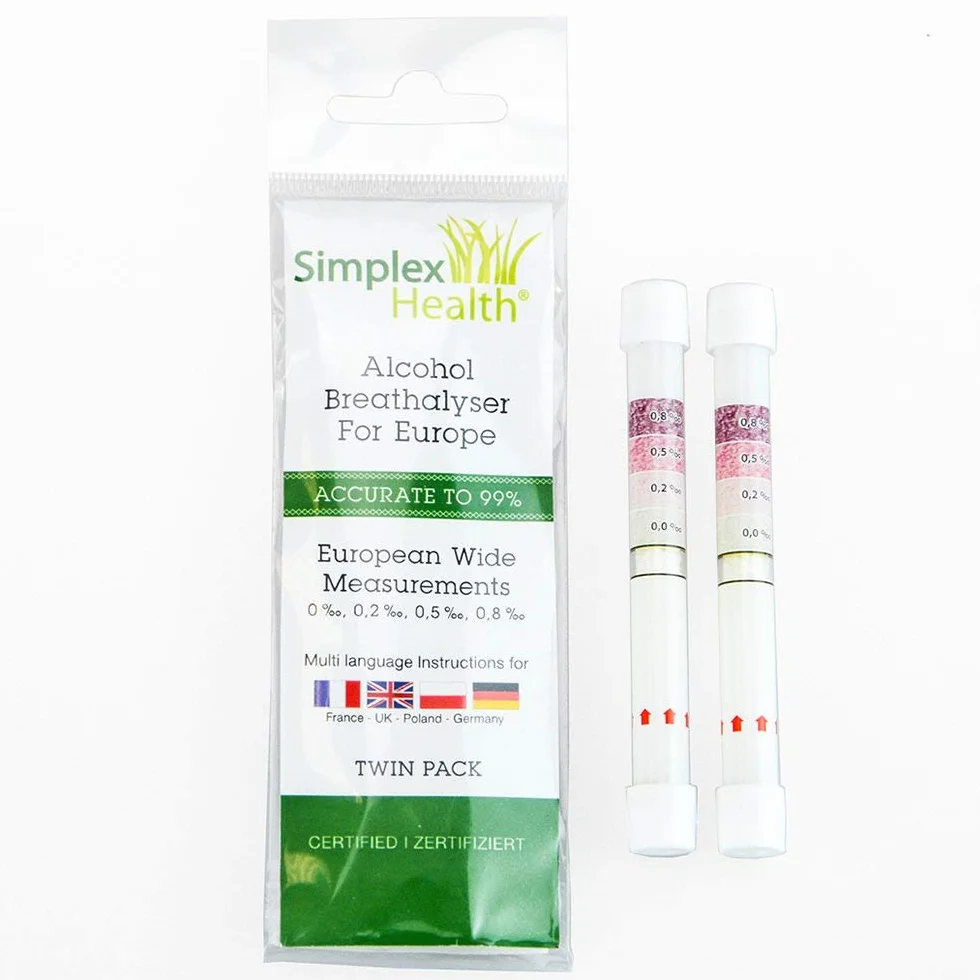 TWIN Confezione Etilometro Test Kit per Francia UK Germania Europeo Larghezza 0% 0.2% 0.5% 0.8%