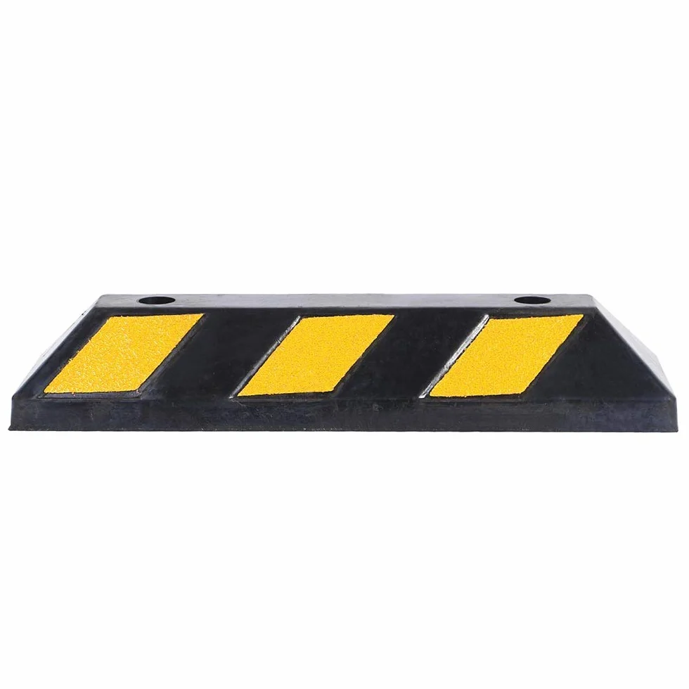 Fermaruota in Gomma Dura Ebanite Set 2 55 x 15 x 10 cm per Parcheggio Garage con Strisce Catarifrangenti