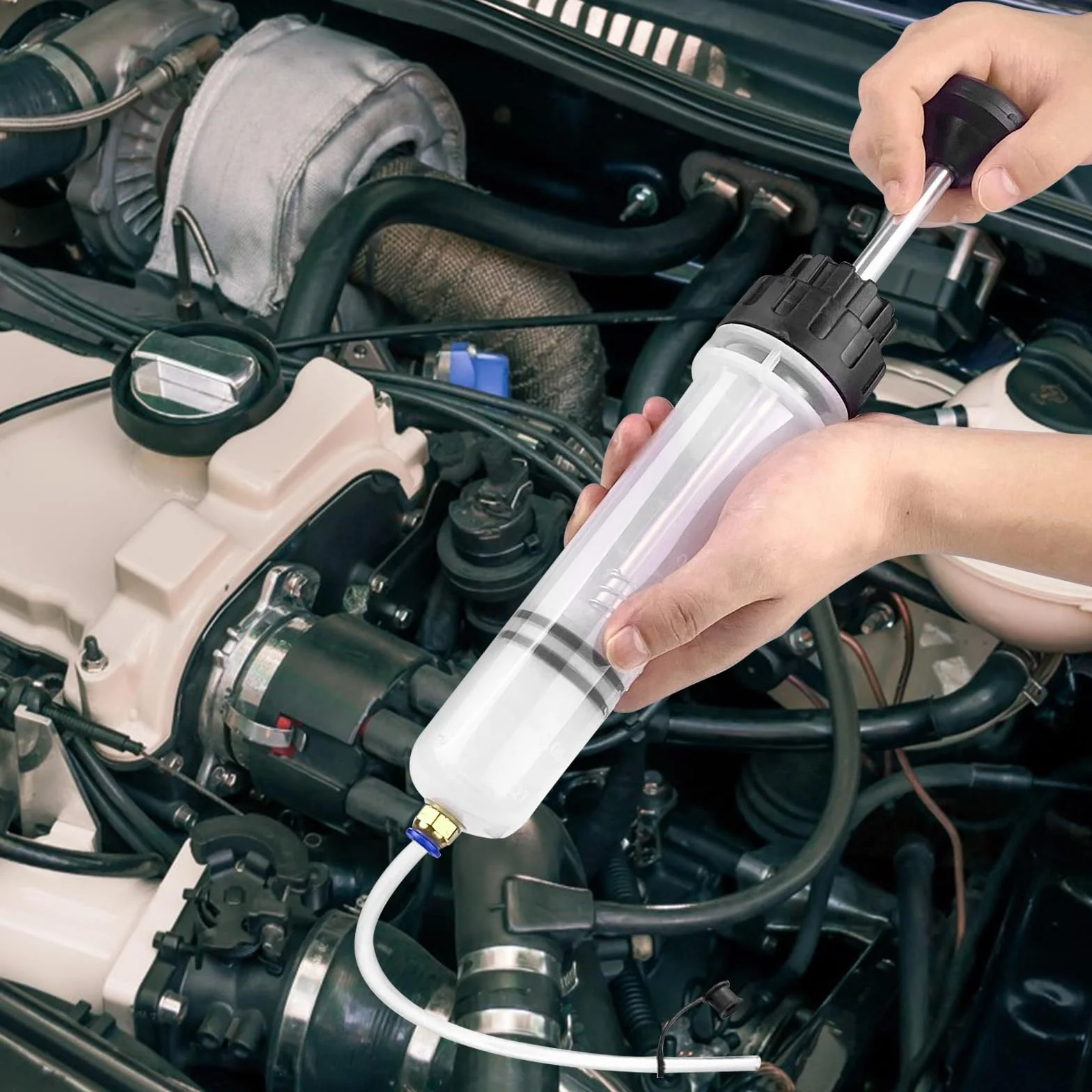Frevoitna 200CC Siringa Grande, Pompa Aspira Olio Motore Auto, Pompetta Aspira Liquidi, Estrattore con 2 Tubi e Un Paio di Anelli di Gomma di Ricambio per Liquido dei Freni, Oli Trasmissione