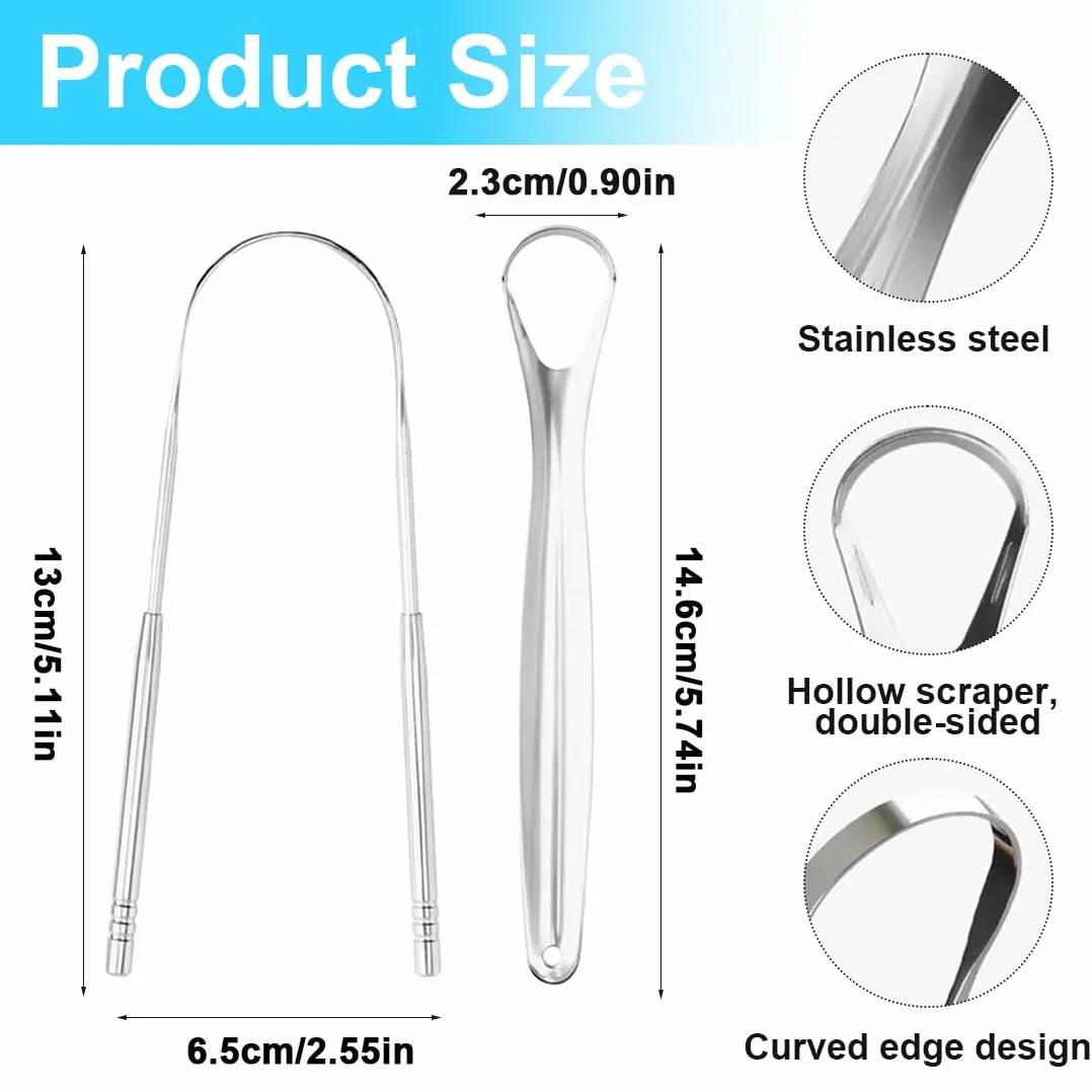 Pulisci Lingua in Acciaio Inox, Set con Design a U e Doppia Faccia, Raschietto per Lingua per Ridurre l'Alitosi