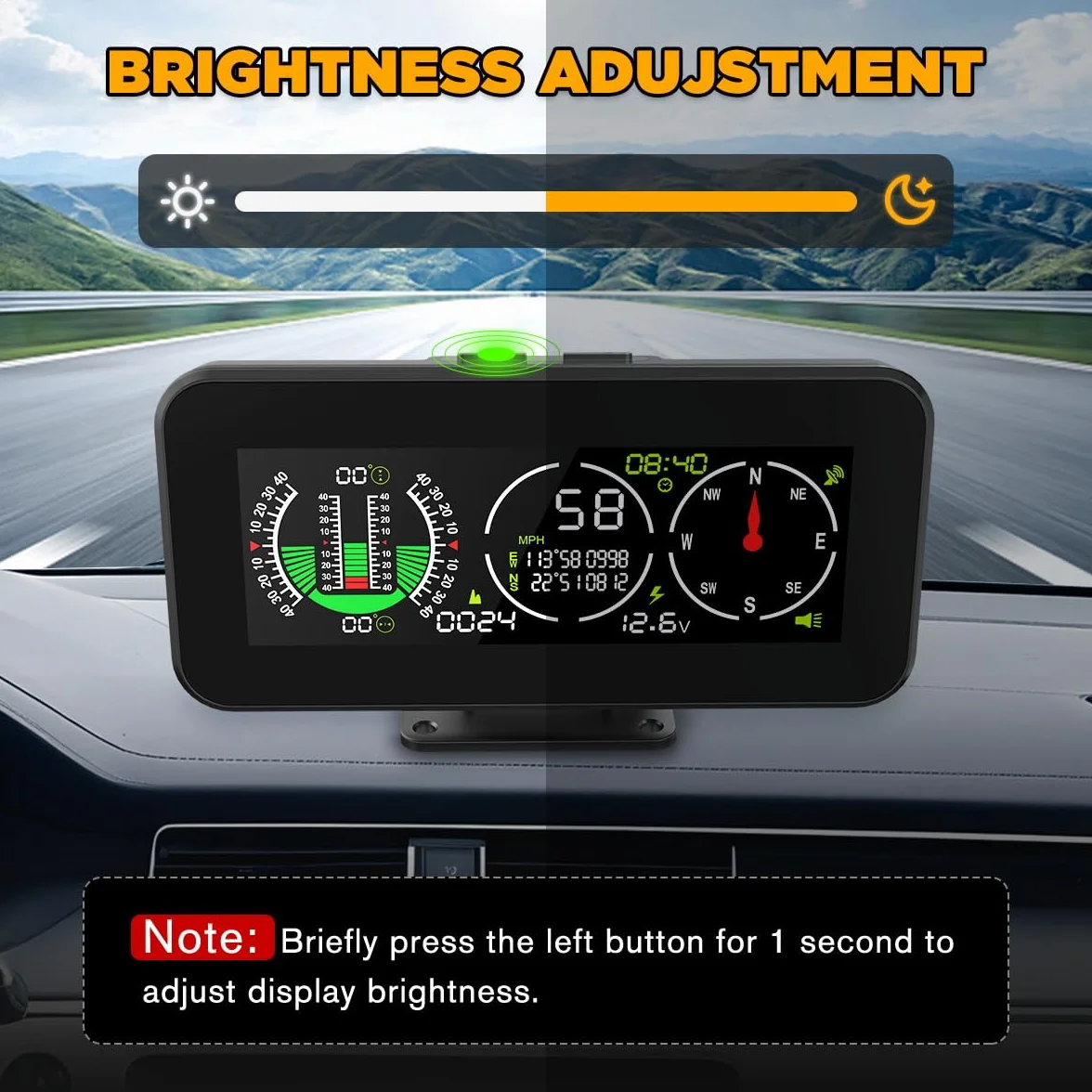 Auto Inclinometro Digitale GPS HUD Pitch Angle Slope Meter MPH Speedometer con Bussola per Veicoli Fuoristrada SUV