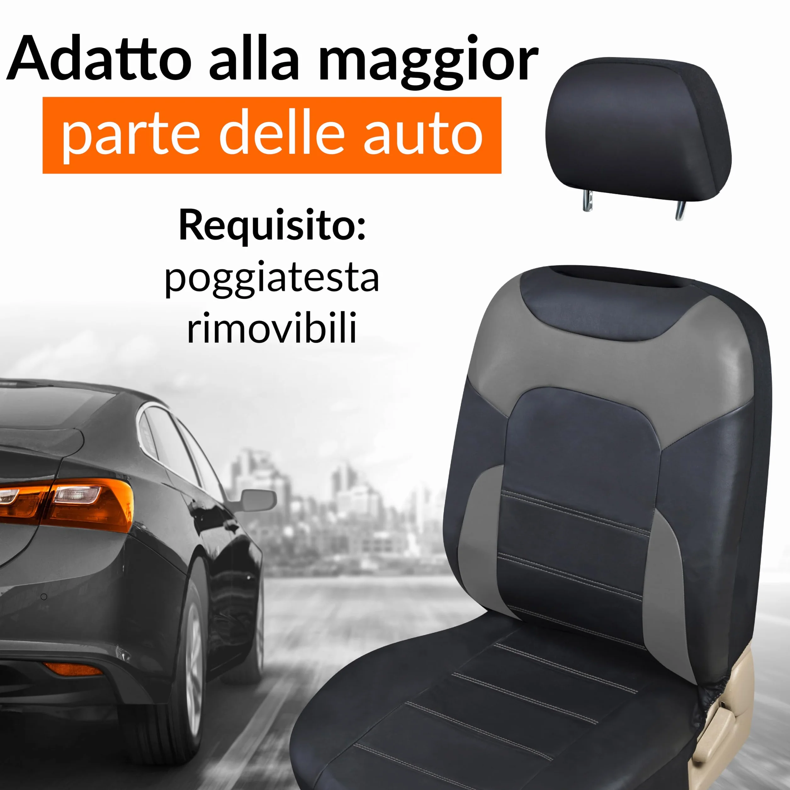 Coprisedili Auto Universali Ecopelle Grigio Set Completo Anteriore e Posteriore