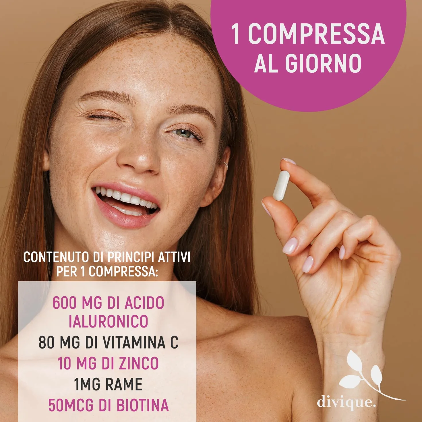 Acido Ialuronico 600mg Alto Dosaggio - Divique Hyaluron 600-90 Capsule 500-700 kDa con Vitamina C, Zinco, Rame, Selenio e Biotina