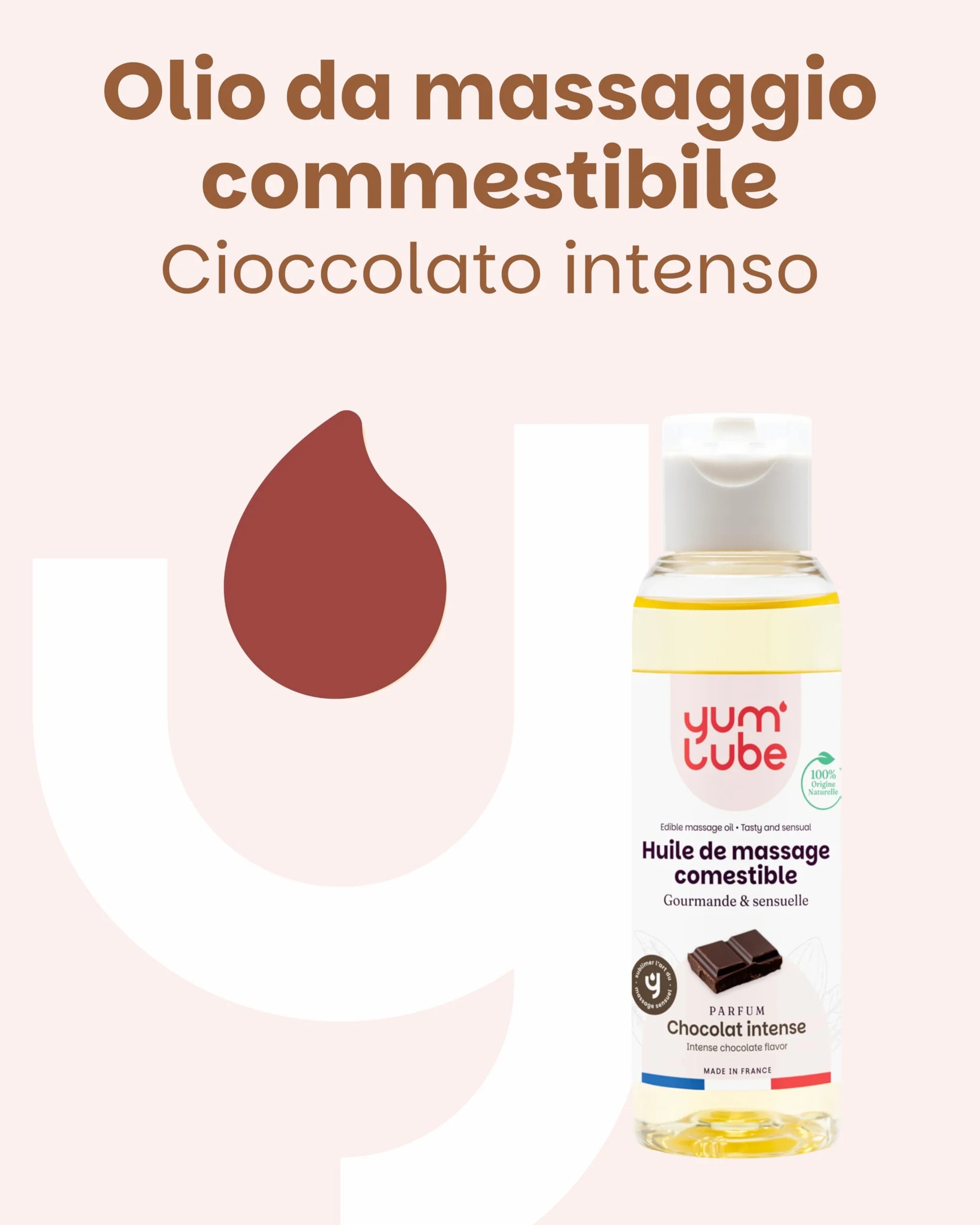 Yum'Lube Olio Massaggio Sensuale E Lubrificante al Cioccolato 100% Naturale Bio Comestibile Made In France