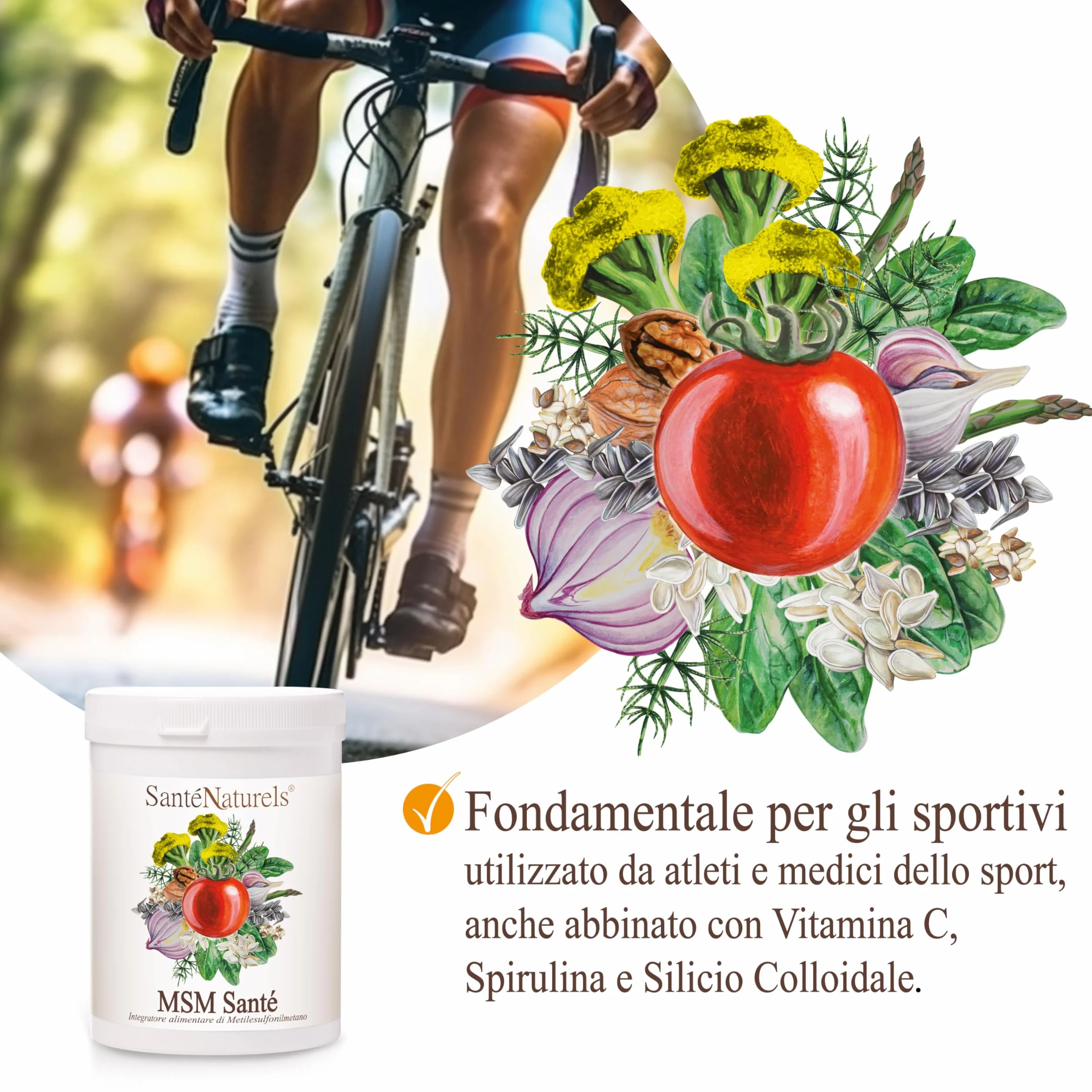 MSM Santè Metilsulfonilmetano Puro 99,9% 500 g Polvere Supporto Articolazioni Ossa Unghie Muscoli Capelli