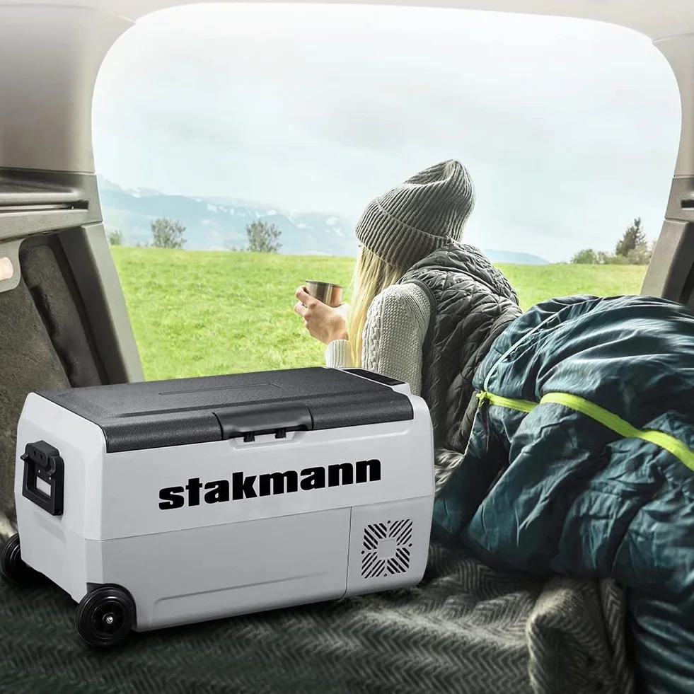 Frigorifero Portatile con Compressore 12V 220V, Frigo Congelatore con 2 Scomparti, Ruote e Manici Laterali, AC-DC 12/24 V, Ideale per Auto, Camper, Barca, Viaggi, Picnic (36 Litri)