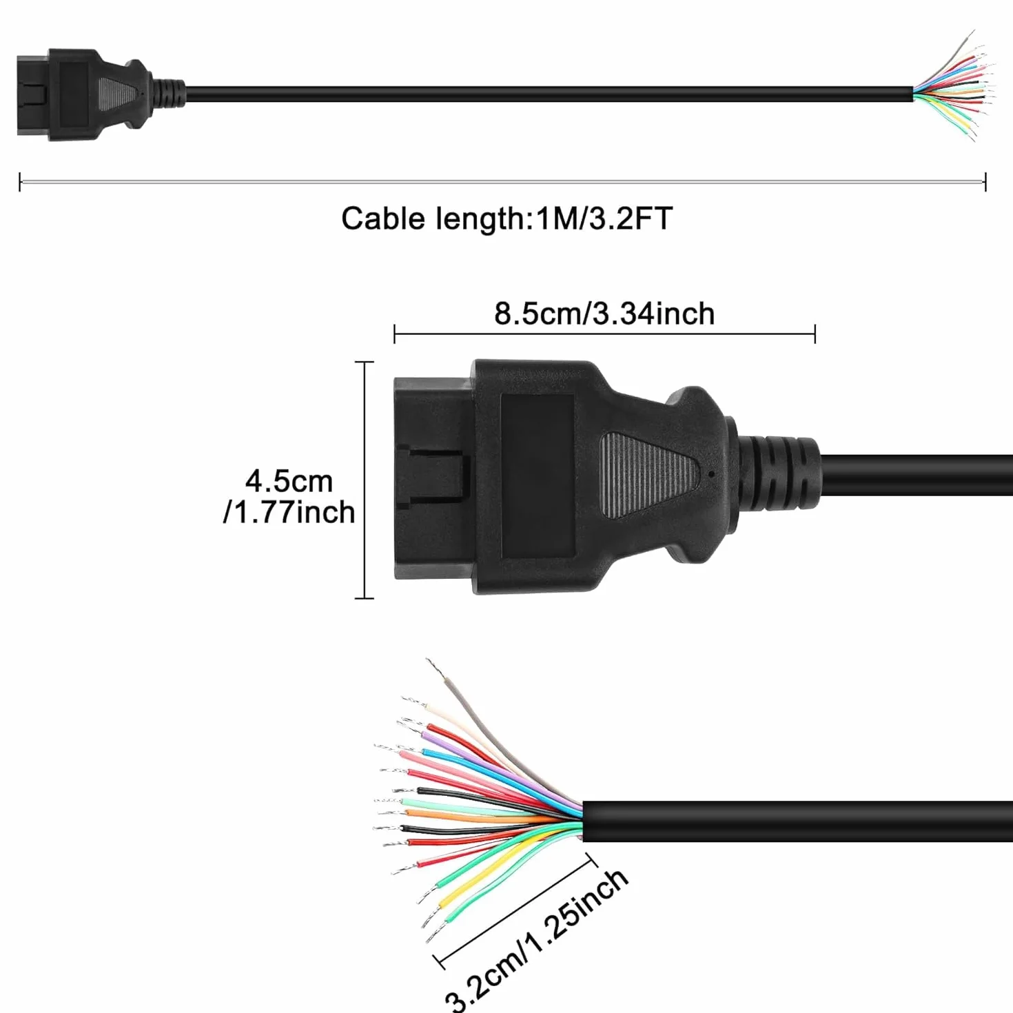 Cavo di prolunga OBD-II 16 pin estremità aperta cavo diagnostico 1 m 3,28 FT