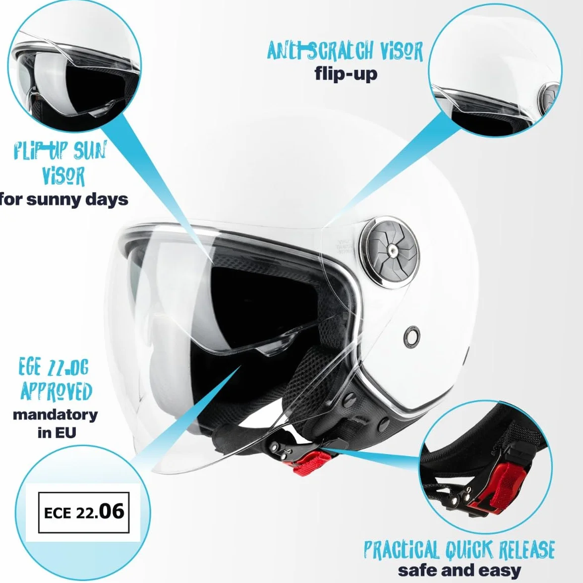 VINZ Tobia Casco Jet Doppia Visiera VIntage | Casco Scooter / Moto Donna E Uomo | Certificato ECE 22.06 | nelle taglie dalla XS-XXL