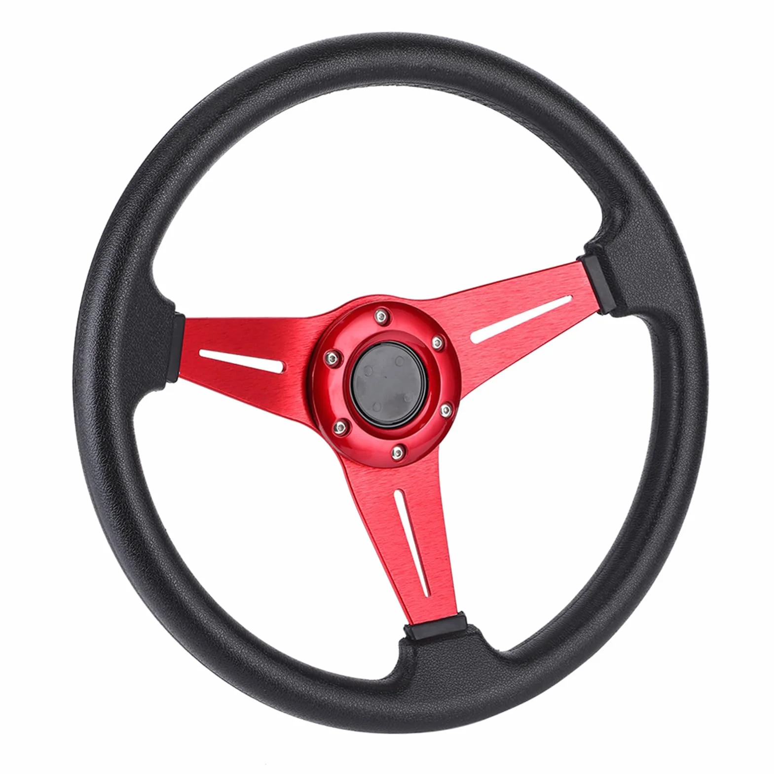 Ausla Volante 14 Pollici, Volante Alla Deriva in Lega di Alluminio PU, Impugnatura Comoda, Facile Installazione per gli Appassionati di Auto (rosso)