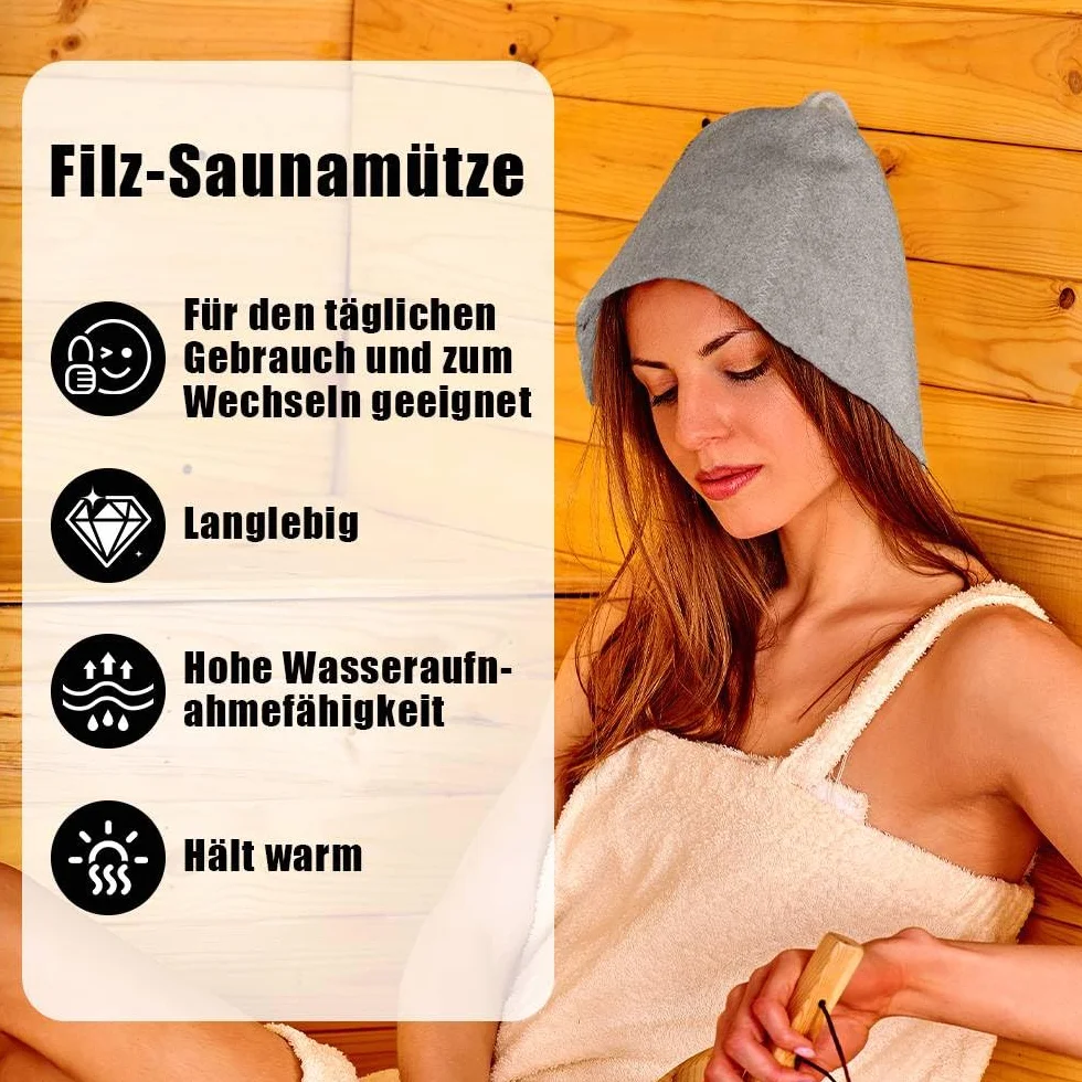Cappelli da sauna in feltro morbido per uomo e donna grigio