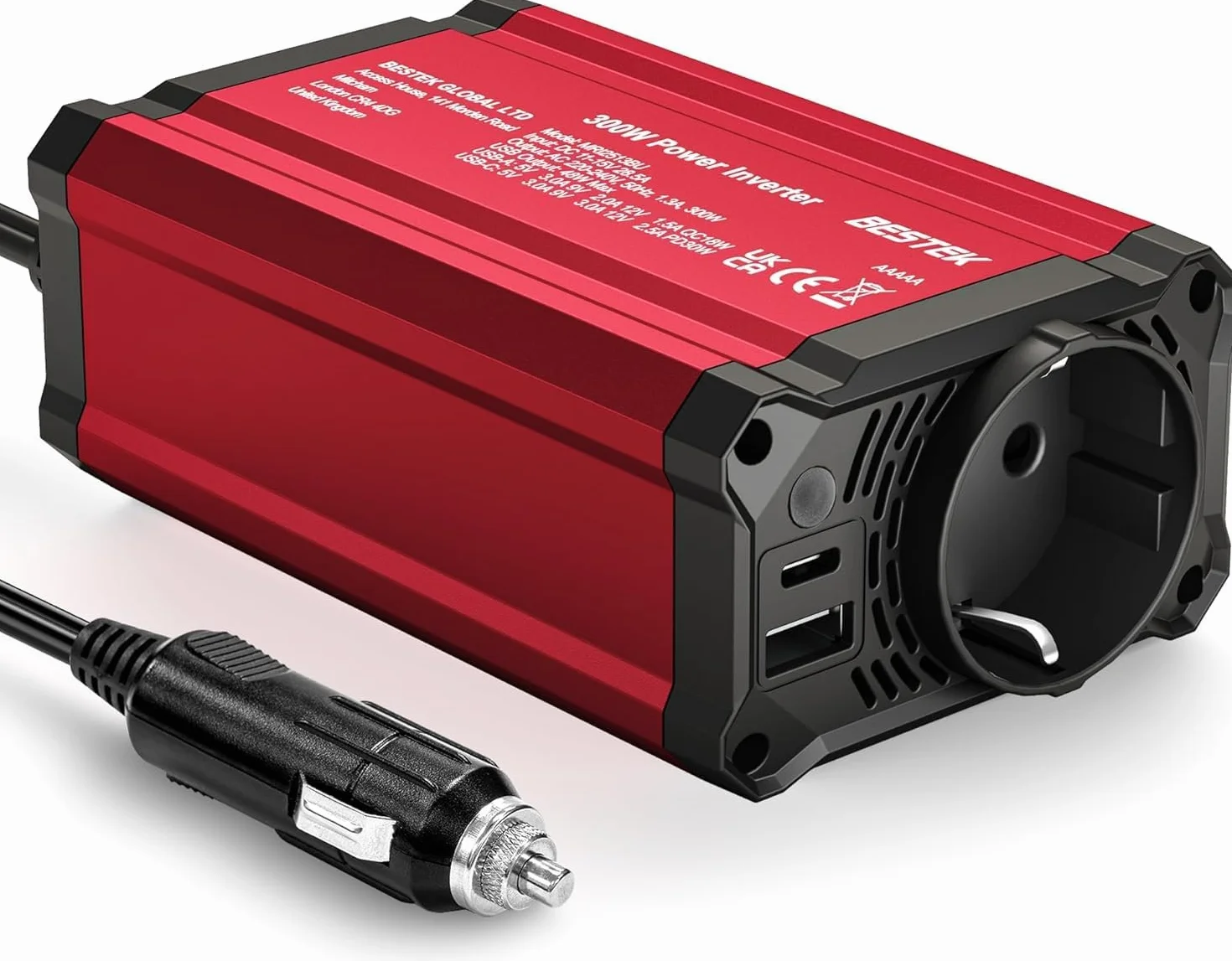 BESTEK 300W Inverter 12V 220V Convertitore Auto USB-C PD 30W USB QC 18W Prise EU