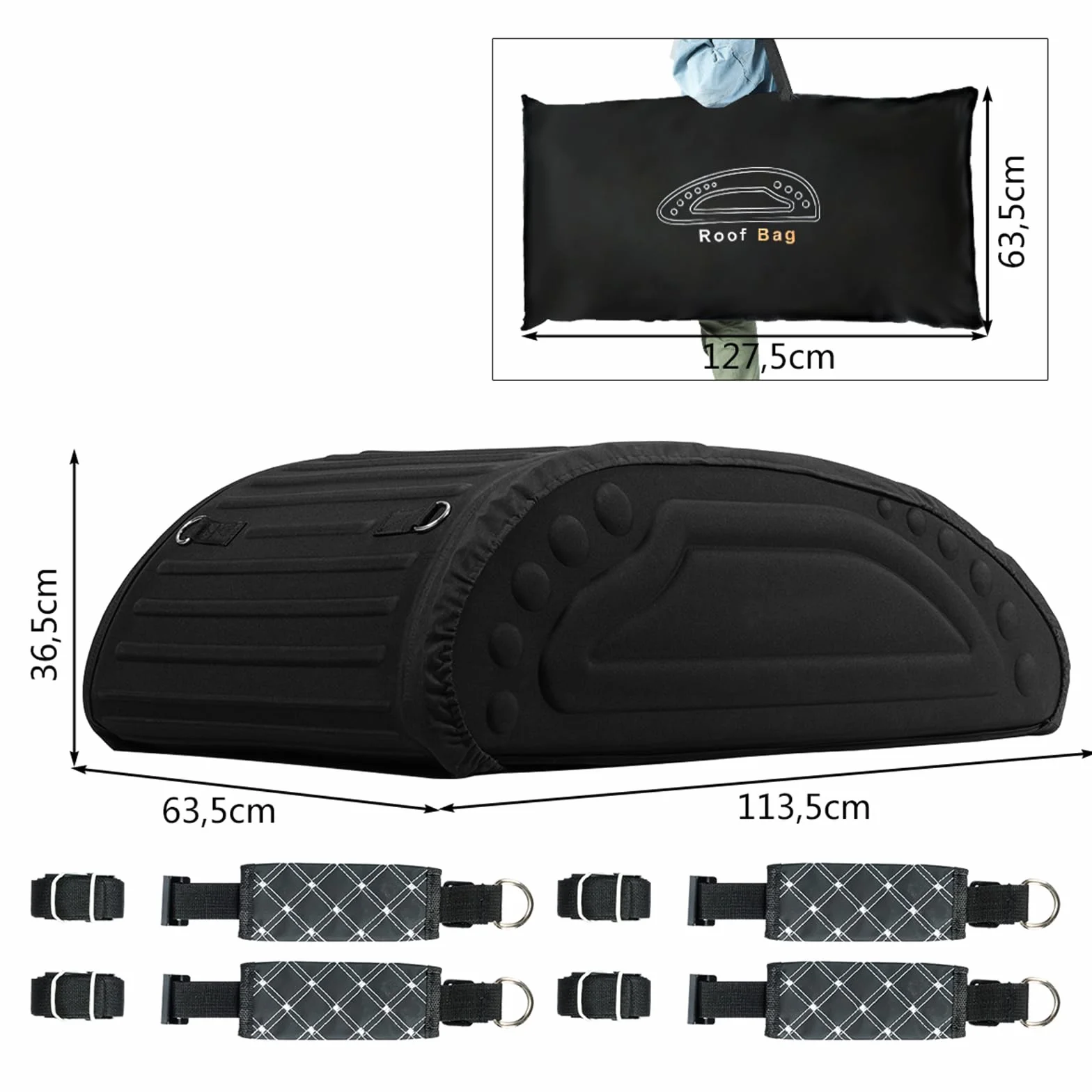 COSTWAY Borsa da Tetto per Auto Impermeabile 14Cu.Ft/400L, Box Tetto Universale Pieghevole con Borsa+ 4 Cinghie Rinforze+ 4 Ganci, Portabagagli per Tutti i Veicoli con/senza Barre Portapacchi
