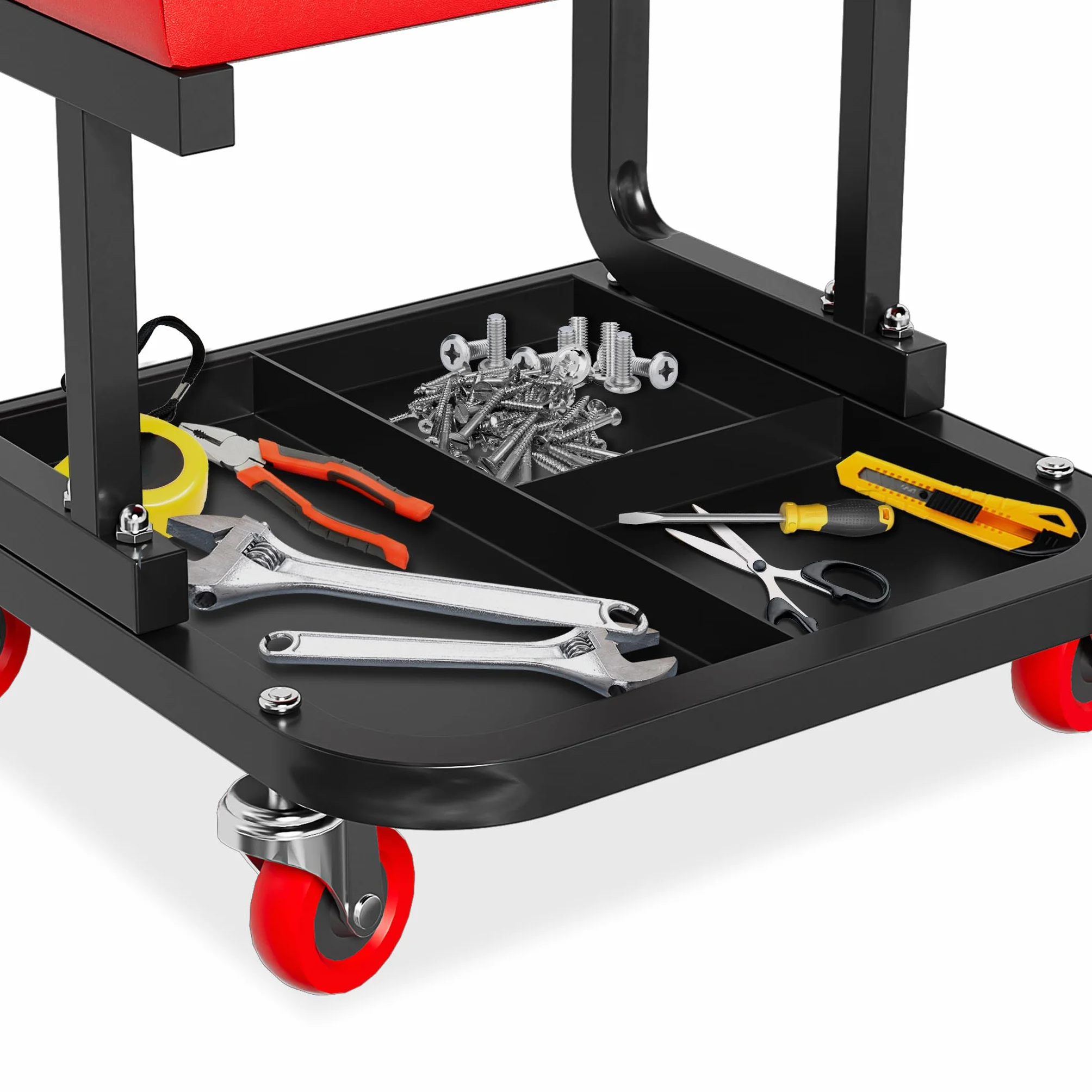 FIVMEN Sgabello da officina con ruote, ripiano, capacità di carico 150 kg, 36 x 36 x 35 cm