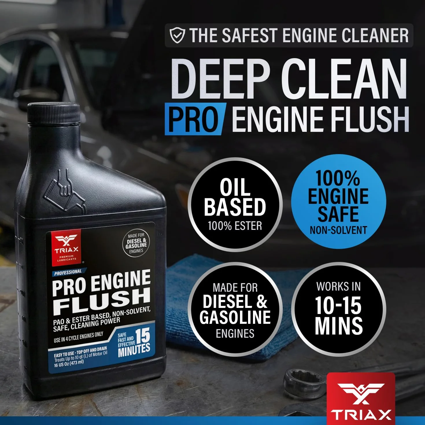 TRIAX Pro Engine Flush Sintetico Pulizia Motore Rimuove Morchie Residui Carboniosi Non Solvente