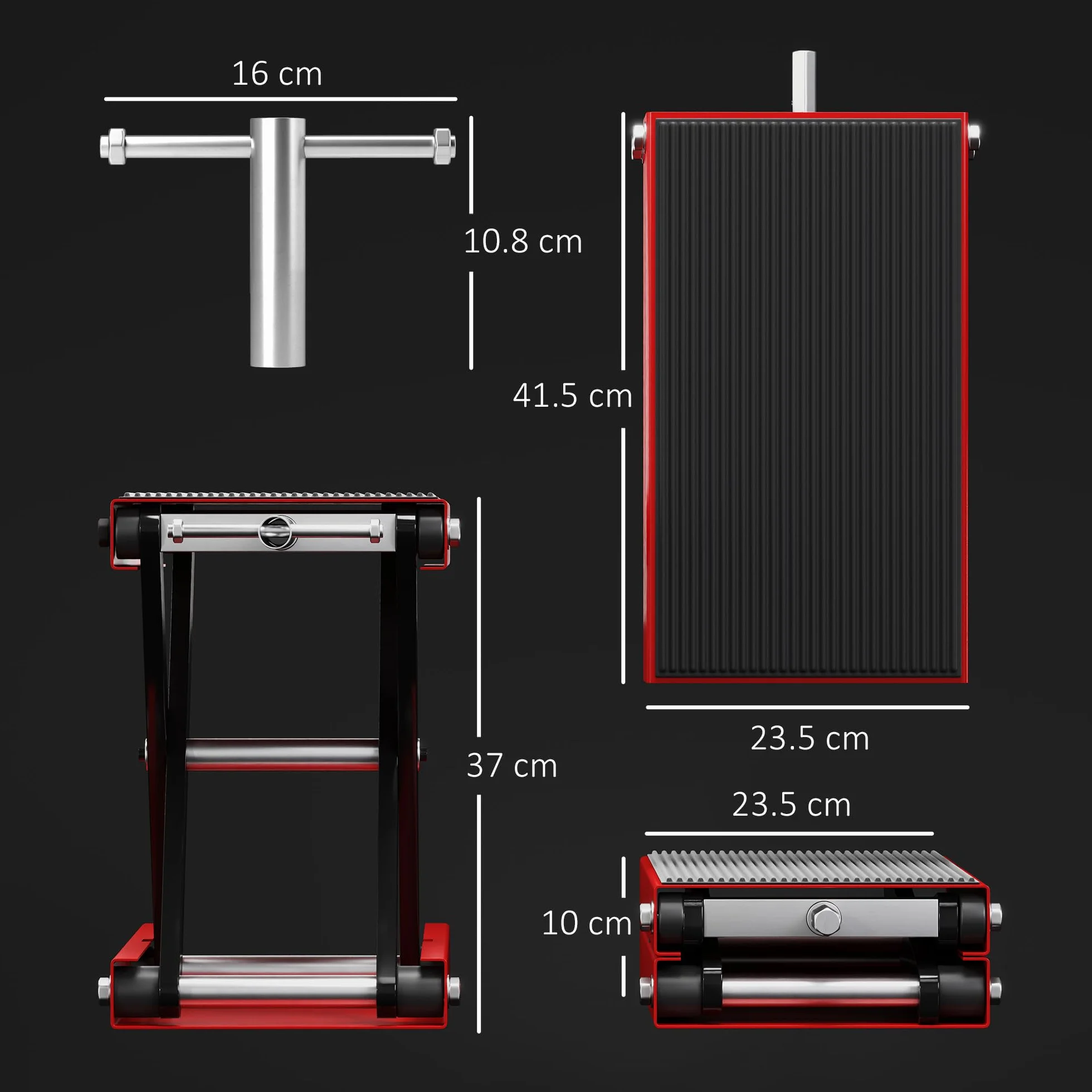 DURHAND Cavalletto per Moto e Bici Antiscivolo max 500 kg Regolabile, Metallo e Gomma, Rosso e Nero