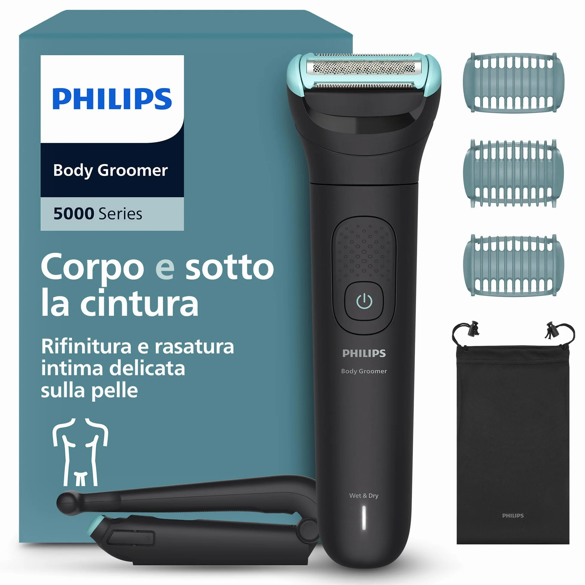 Philips Bodygroom Series 5000 BG5480/15 Rifinitore Uomo Tripla Protezione Impermeabile 100% 100 Minuti Autonomia
