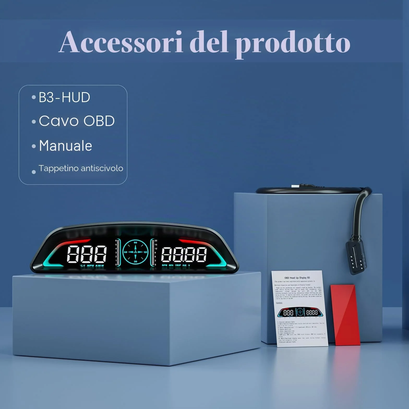 Car HUD Head Up Display, MPH and KM/H, AMROOLOO, Heads Up Display Car, Display Car Speed, RPM, Time and Other Functions, Digital Speedometro Auto MPH