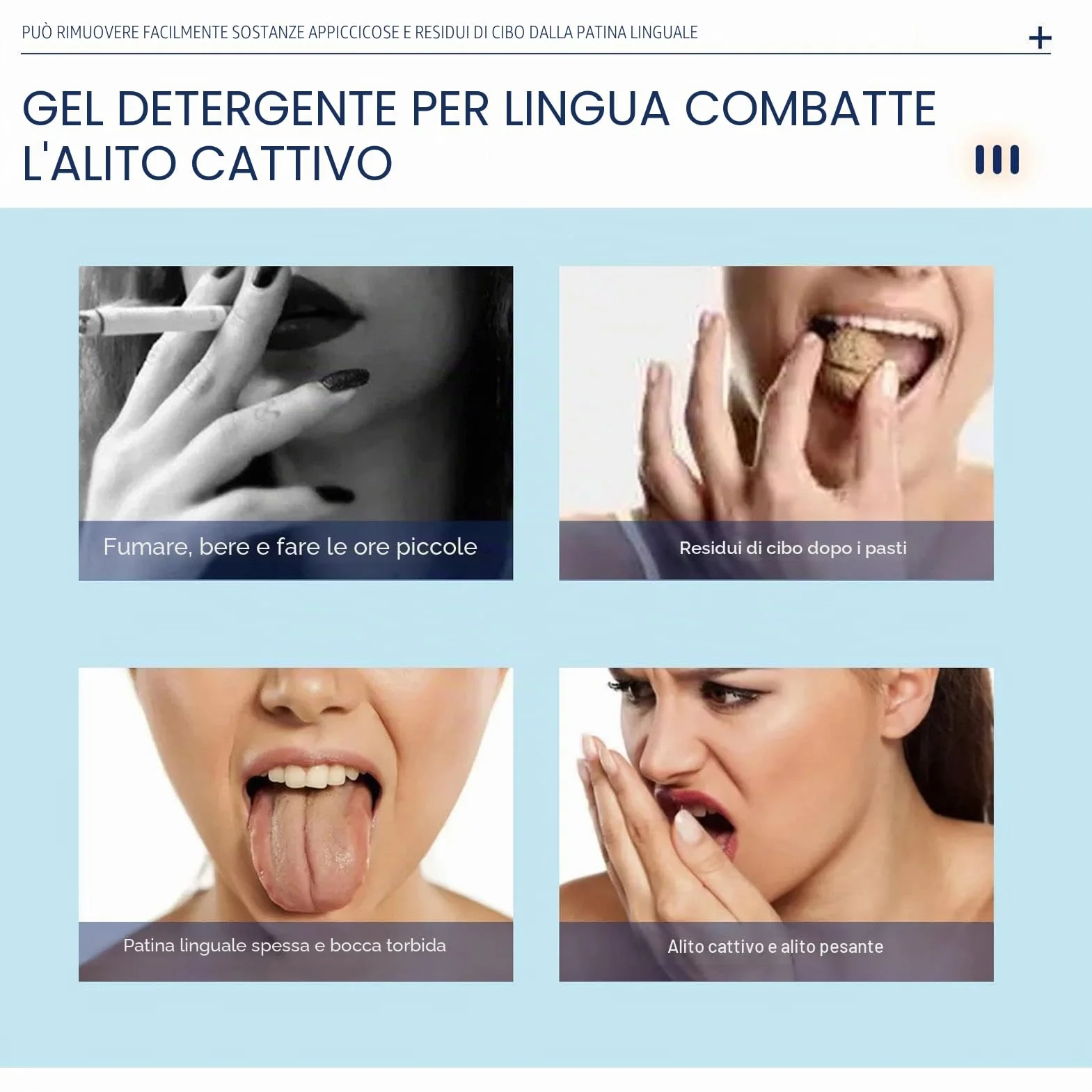Gel per la pulizia della lingua con pennello, trattamento mughetto bocca, rimuove odore orale