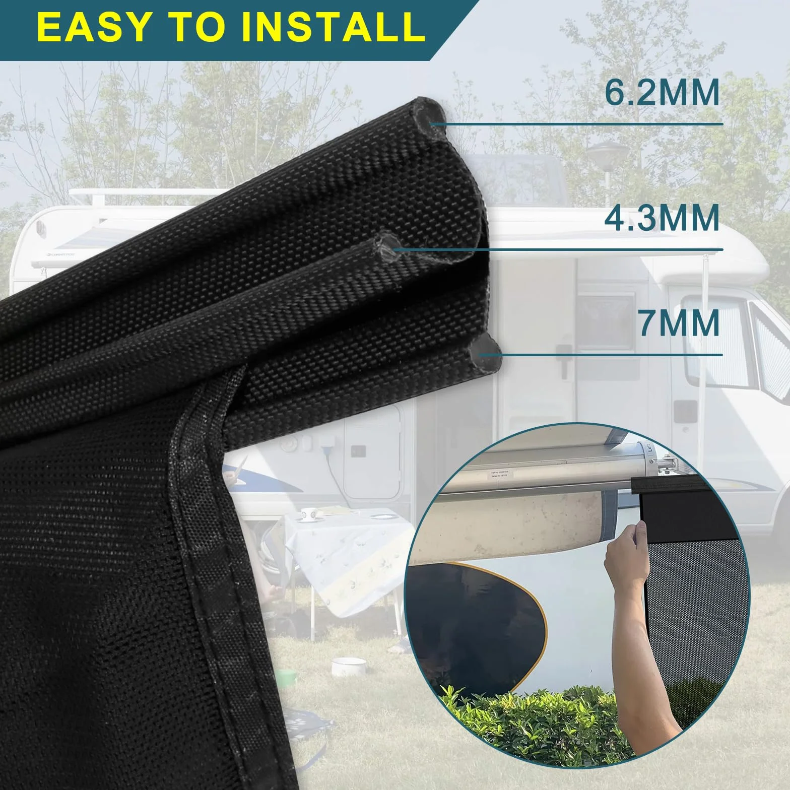 Tendalino Universale Protezione Solare per Camper 3,4 x 2,1 m Schermo Privacy Parete Laterale