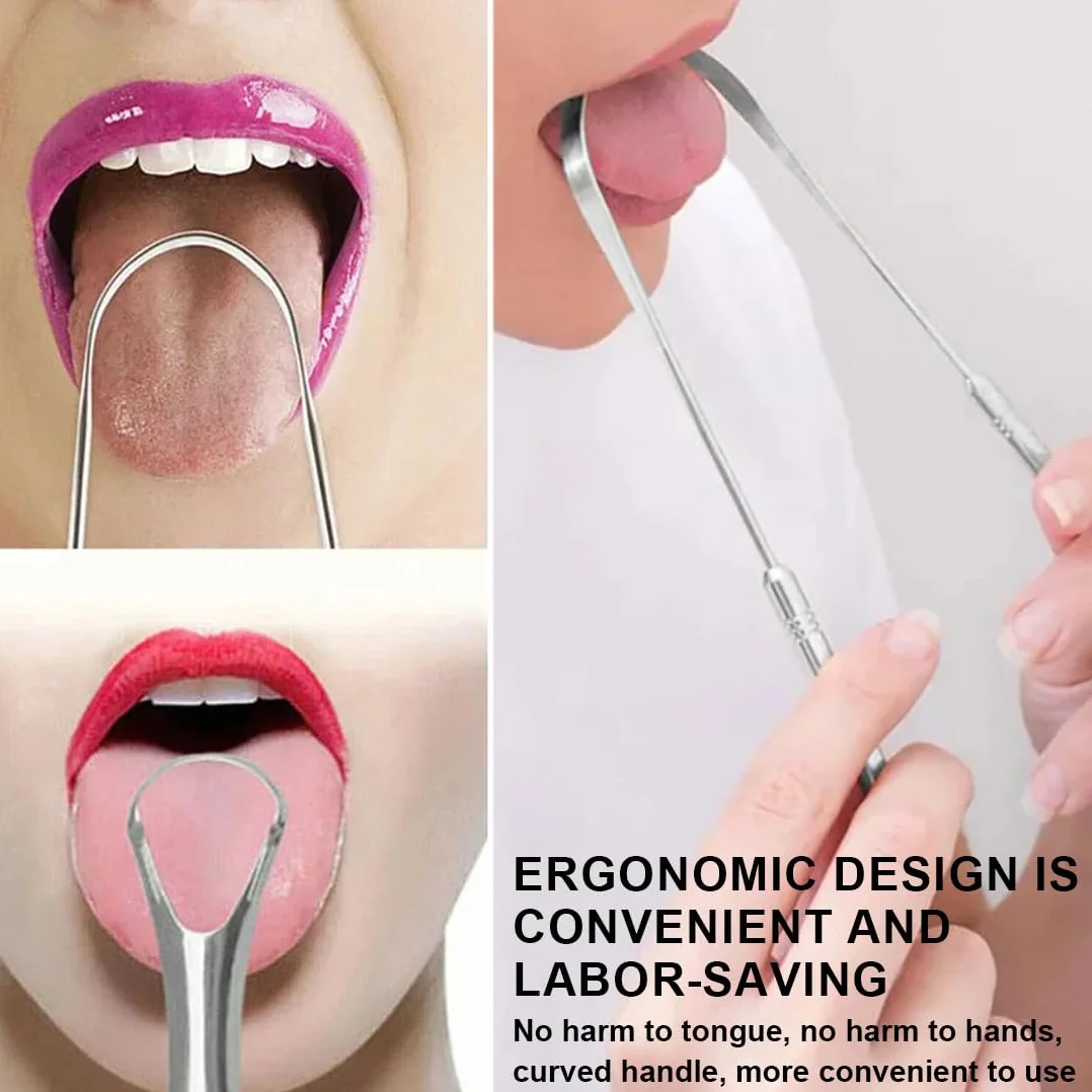 Pulisci Lingua in Acciaio Inox, Set con Design a U e Doppia Faccia, Raschietto per Lingua per Ridurre l'Alitosi