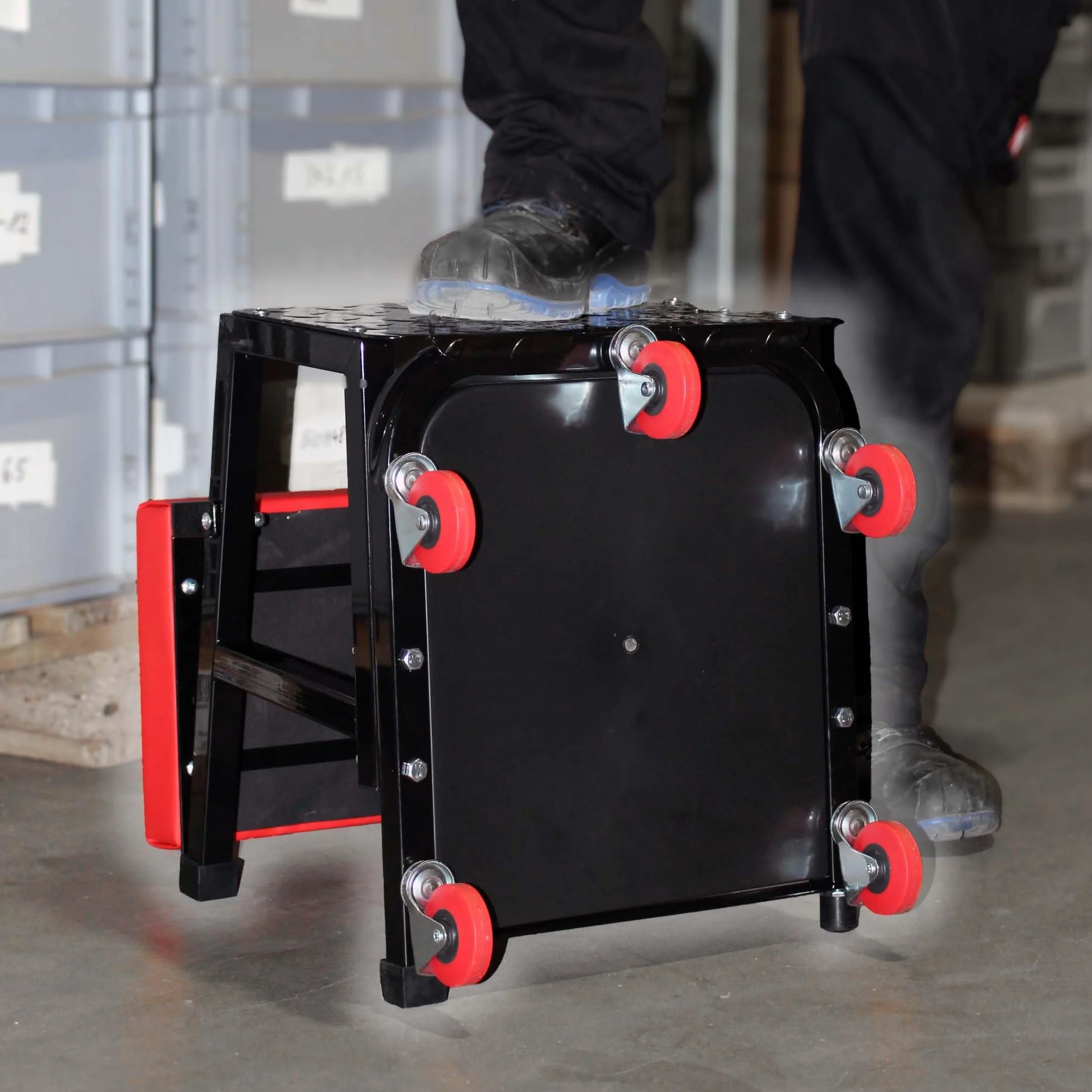 Wiltec Sgabello da Officina con Ruote 2in1 Portata 160 kg carrello e scaletta