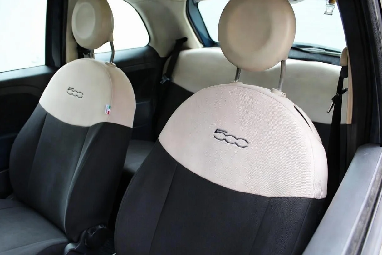 Italfodere Coprisedili Auto Compatibili con Fiat 500 – Fodere Complete Antracite/Panna (Posteriore Intero (2 Poggiatesta Solo Anteriori))
