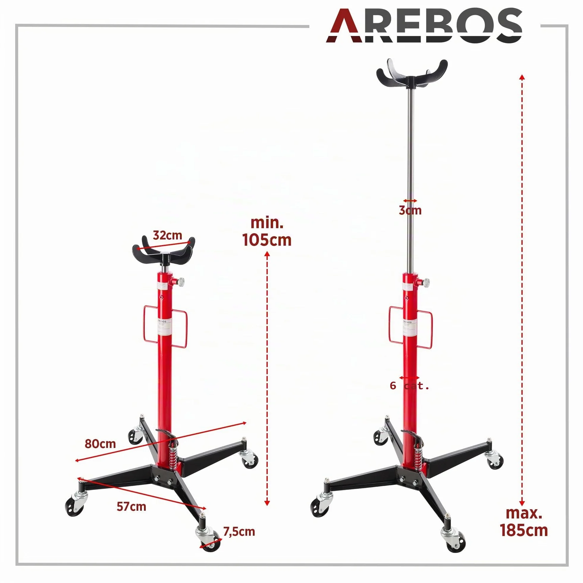 Arebos 500 kg Sollevatore idraulico da fossa | Altezza regolabile da 105-185 cm Jack di trasmissione