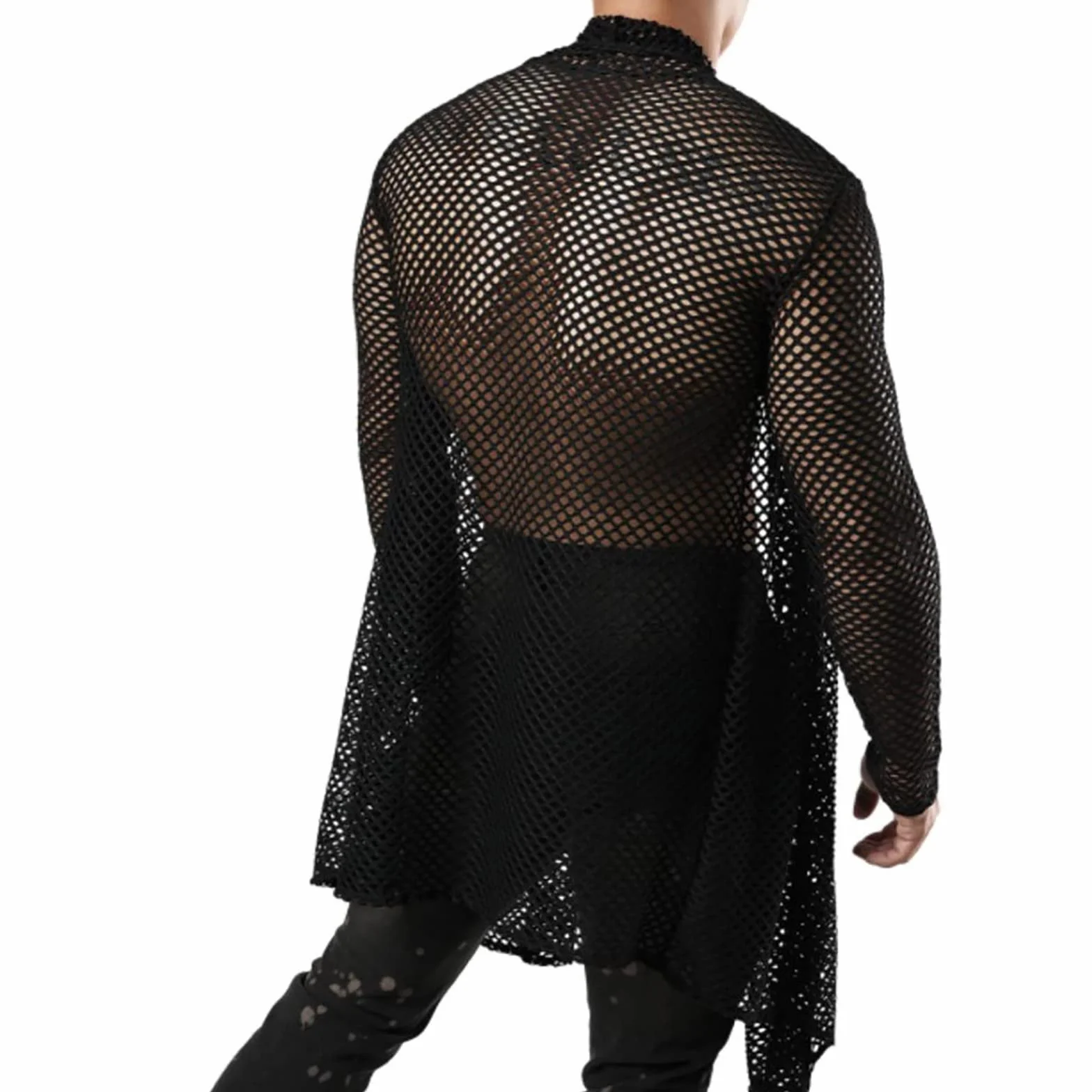 Sexy Style Maschio Cardigan Mesh Street Traspirante Manica Lunga Uomini