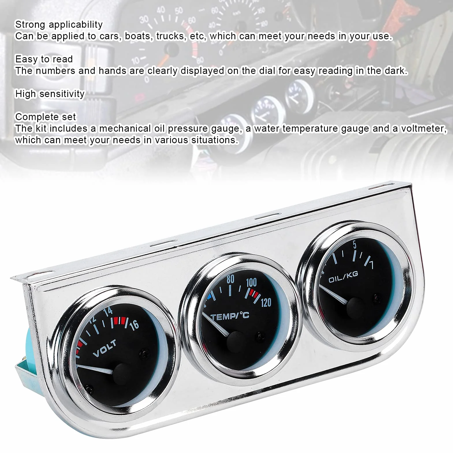 Tbest M10x1 52mm 3 in 1 Misuratore di Temperatura dell'Acqua ＋ Pressione dell'Olio ＋ Tensione Combinazione Strumento per Auto Modifica