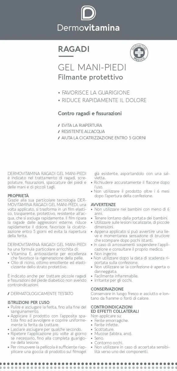 Dermovitamina Ragadi Gel Mani e Piedi con Vitamina E e Olio di Ricino - 3 ml