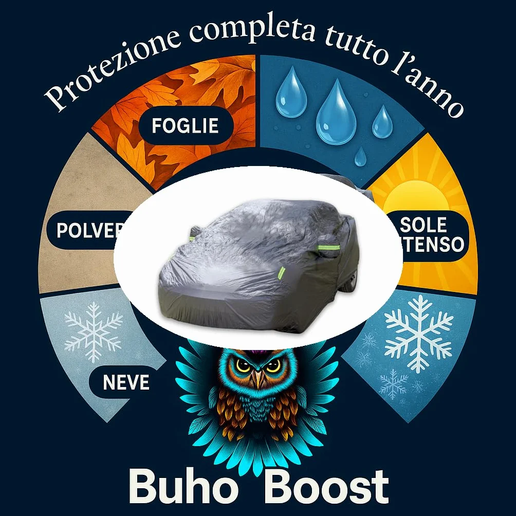 Classic - Telo Auto 100% Impermeabile con Parasole Incluso - Telo Copriauto Da Esterno con 2 Zip Strategiche - Protezione Completa Pioggia/Neve/UV/Polvere - Misura Universale Auto SUV