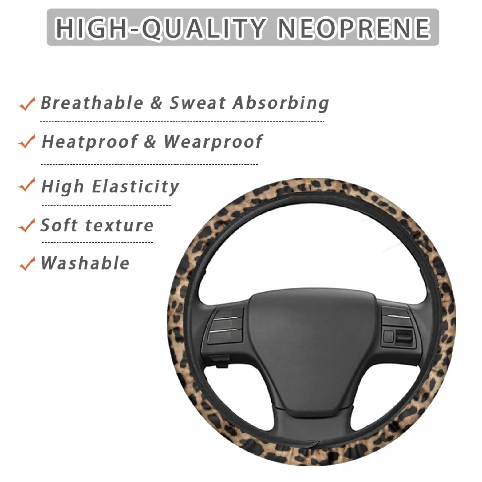 Wanyint Coprivolante Auto Universale da 38 cm/15 Pollici Antiscivolo Protezione per Volante a Stampa Leopardata per Uomo e Donna