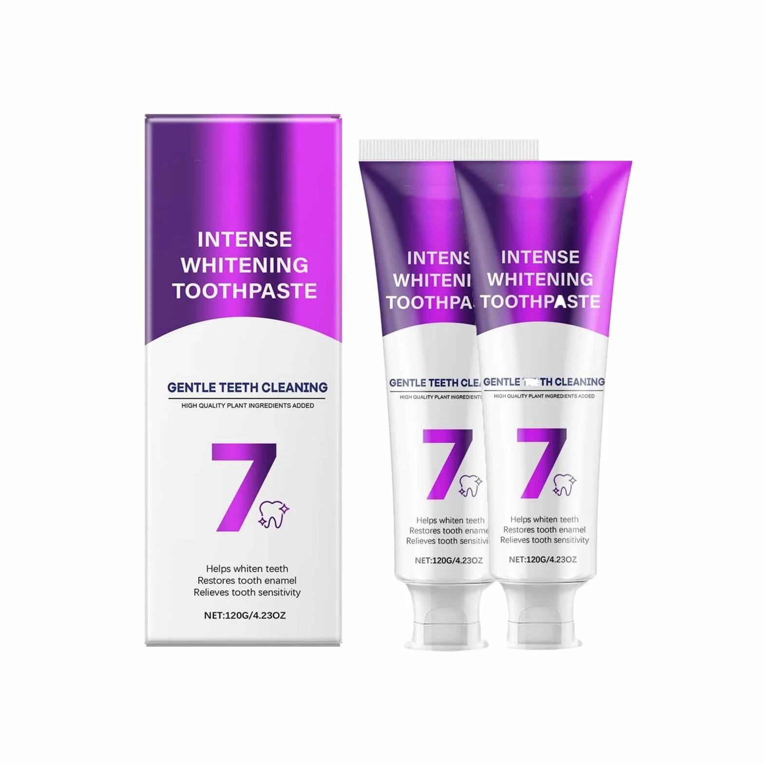 Dentifricio sbiancante intensivo 7 Pro probiotico, pulizia accurata, alito fresco, prevenzione carie (2 pezzi)