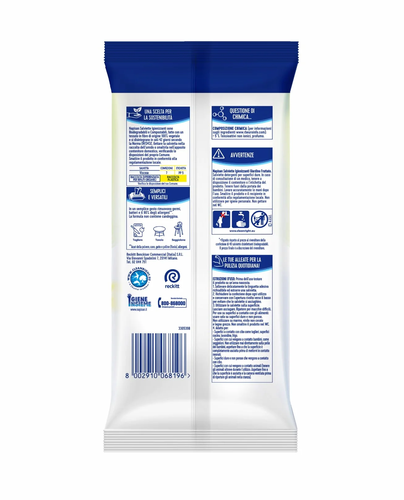 Napisan Salviette Igienizzanti Multisuperfici Giardino Fruttato, Confezione da 400 Salviette Biodegradabili