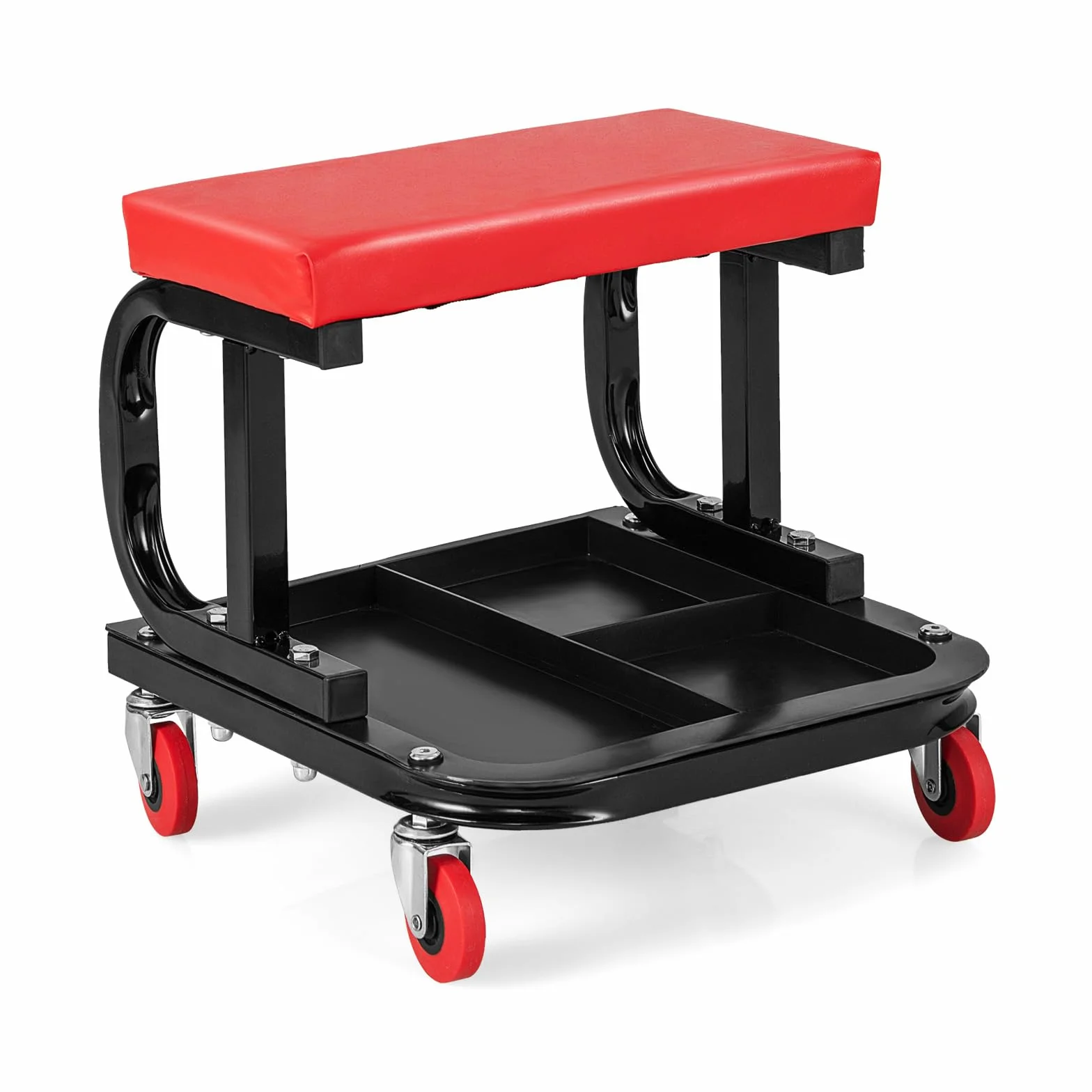 COSTWAY Sgabello da Officina con Ruote, Sgabello da Meccanico con Sedile Imbottito e Vassoio Porta Attrezzi, capacità di Carico 150 kg