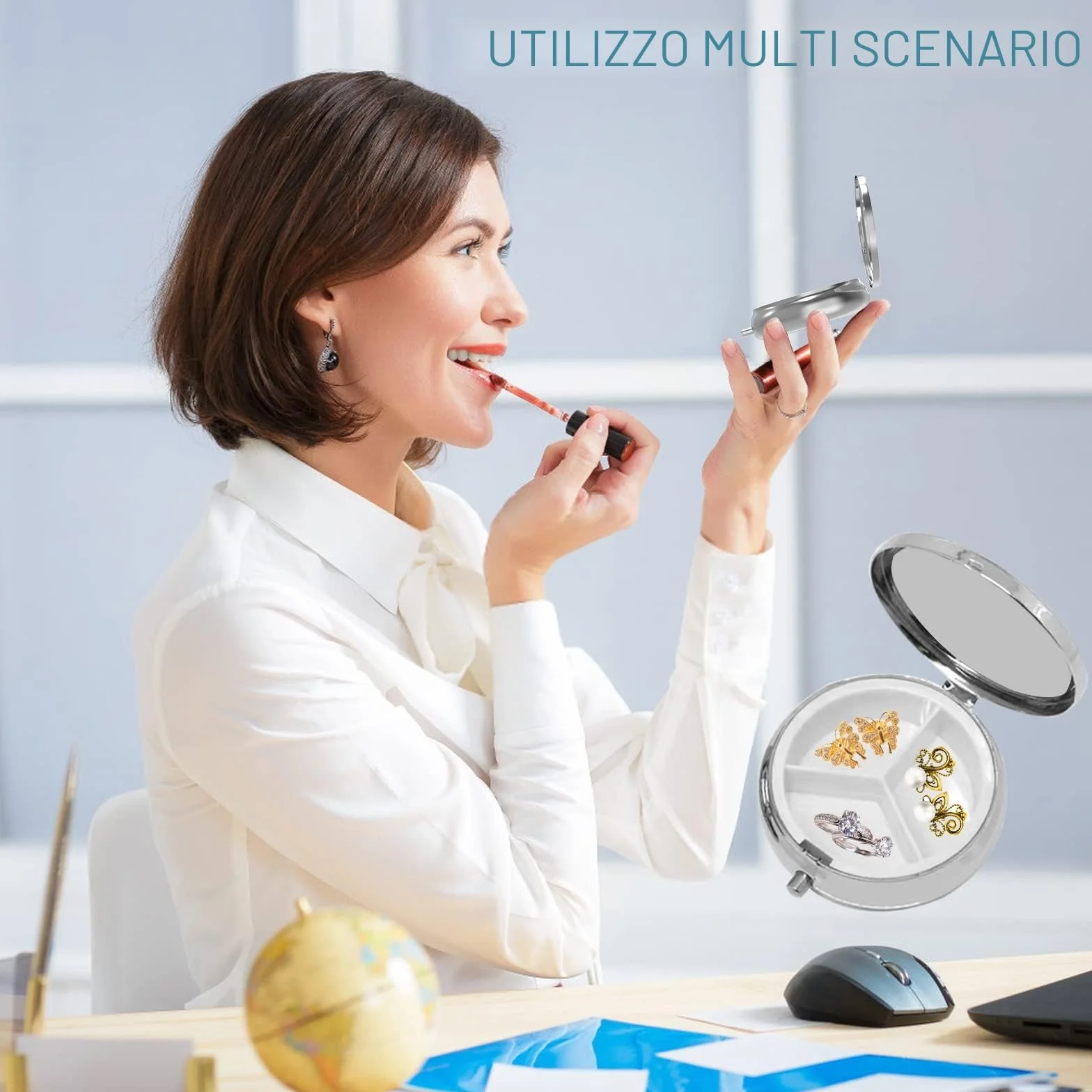 Portapillole Metallico 3 Scomparti Portatile Organizer Medicina Vitamina Sun and Moon