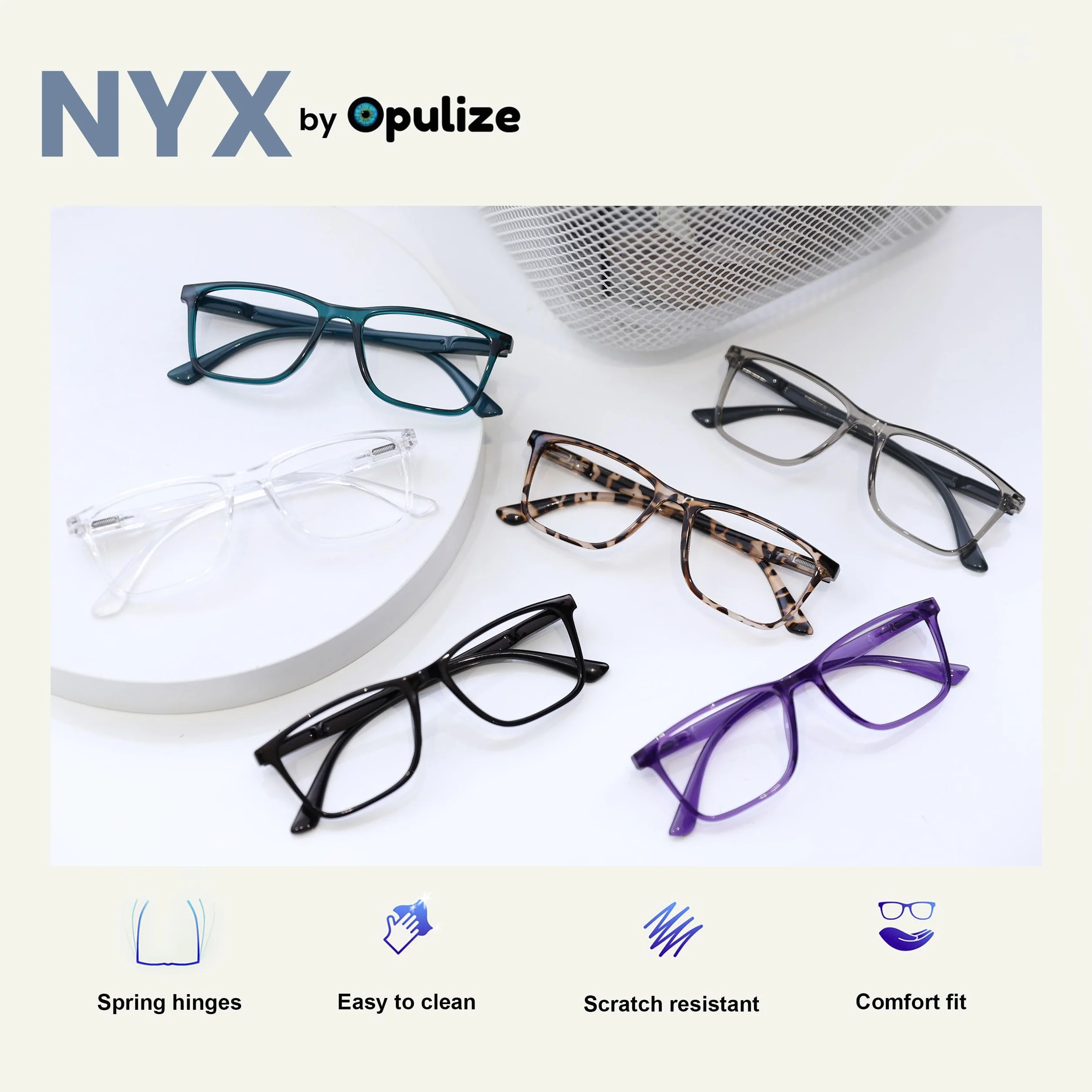 OPULIZE NYX Occhiali luce blu donna e uomo - Occhiali da lettura Antibagliore - Occhiali per computer - Protezione UV - Rettangolare